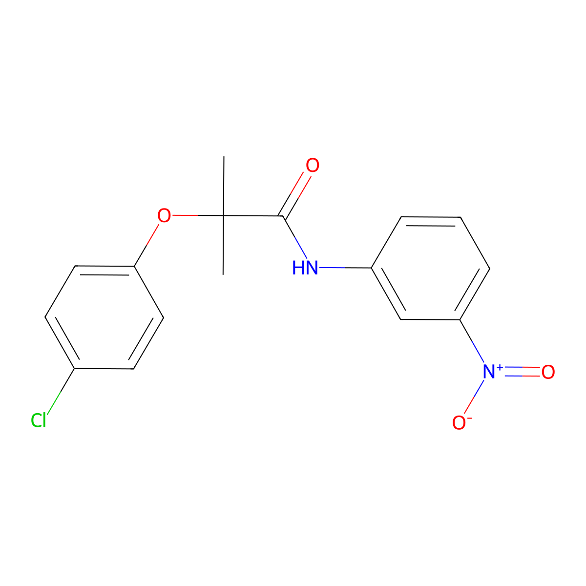 2-(4-chlorophenoxy)-2-methyl-N-(3-nitrophenyl)propanamide molecular structure, CAS 599152-05-3