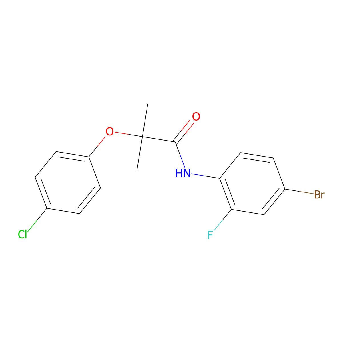 N-(4-bromo-2-fluorophenyl)-2-(4-chlorophenoxy)-2-methylpropanamide molecular structure, CAS 599152-20-2