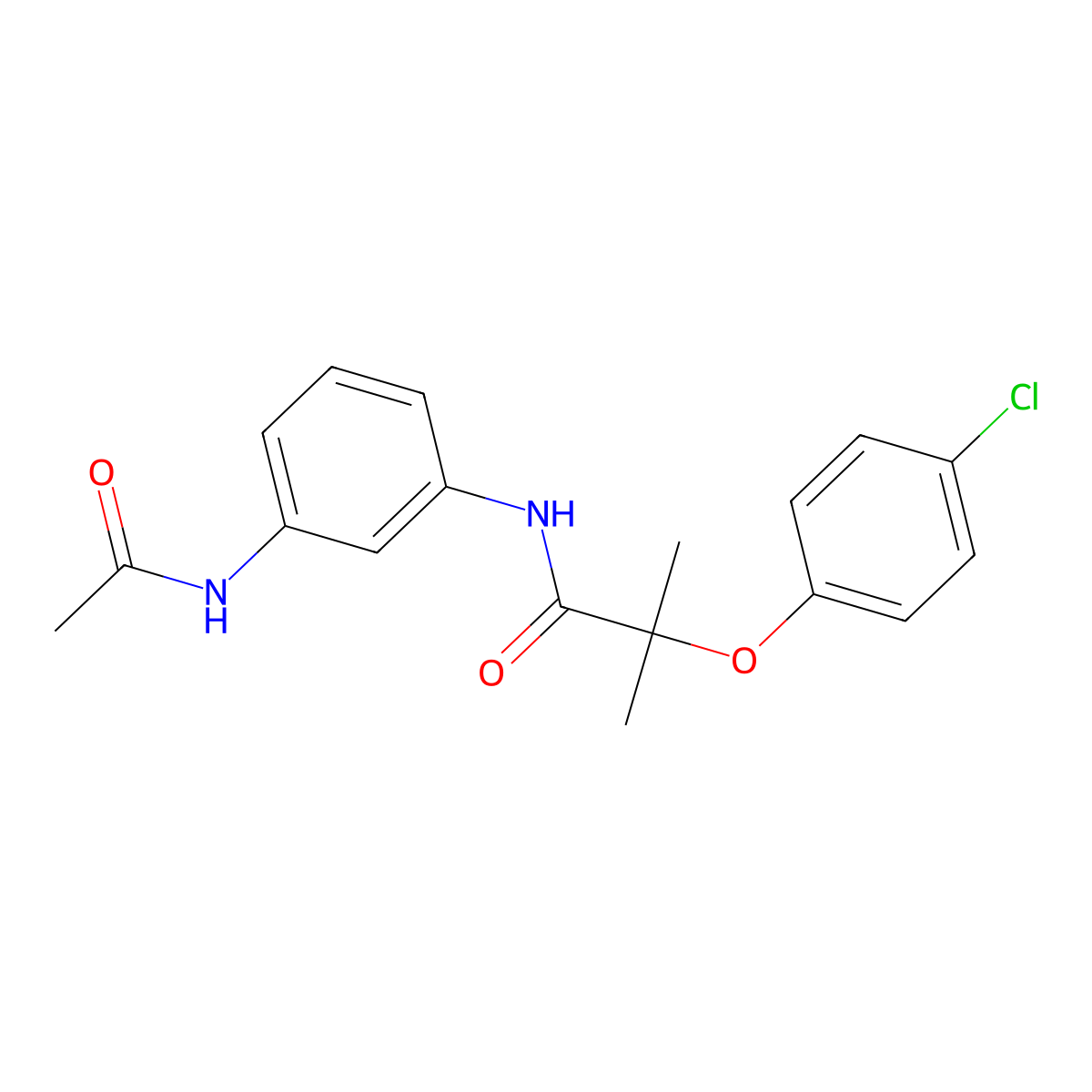 N-(3-acetamidophenyl)-2-(4-chlorophenoxy)-2-methylpropanamide molecular structure, CAS 599152-36-0