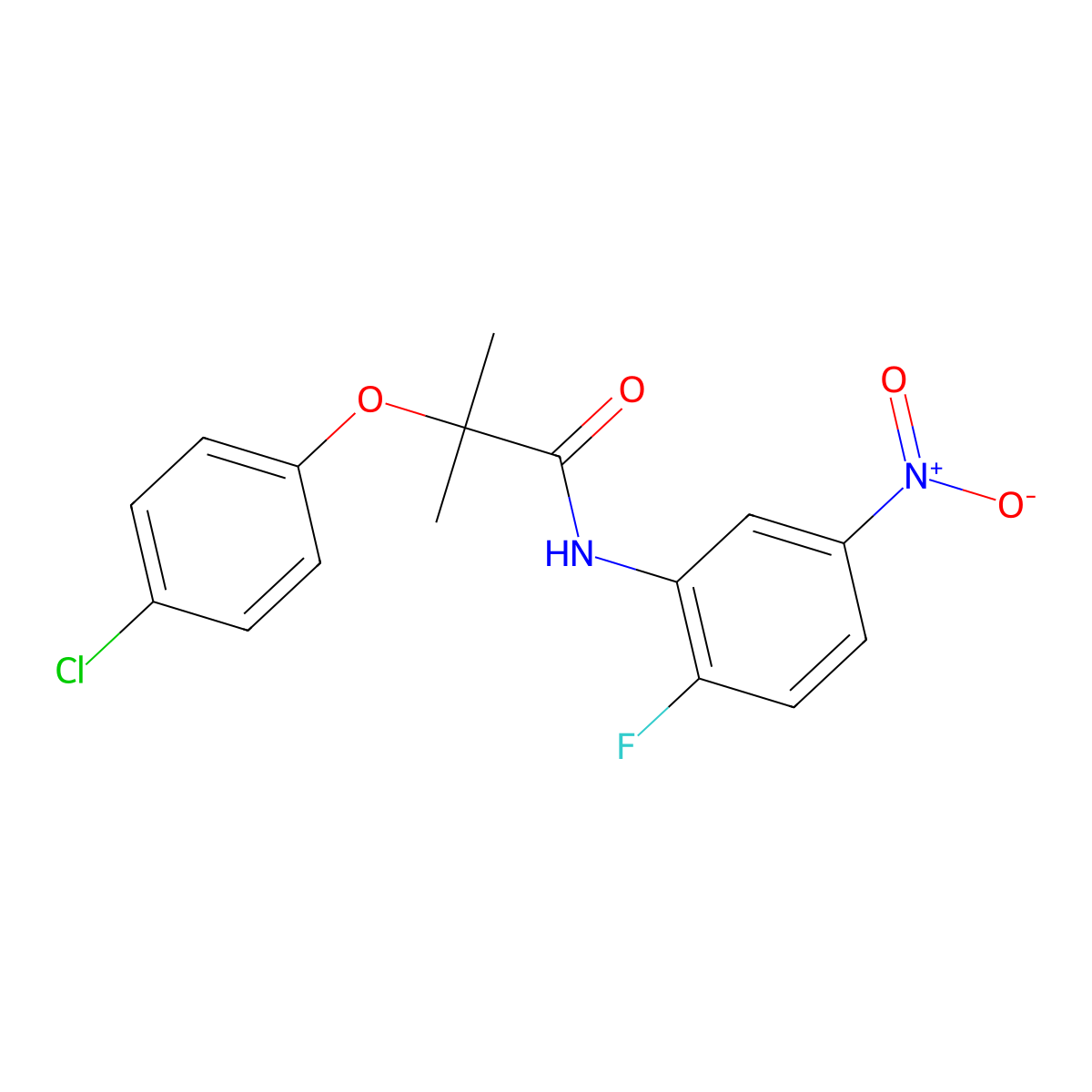 2-(4-chlorophenoxy)-N-(2-fluoro-5-nitrophenyl)-2-methylpropanamide molecular structure, CAS 599152-38-2
