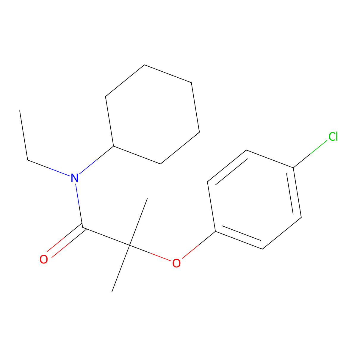2-(4-chlorophenoxy)-N-cyclohexyl-N-ethyl-2-methylpropanamide molecular structure, CAS 599152-46-2