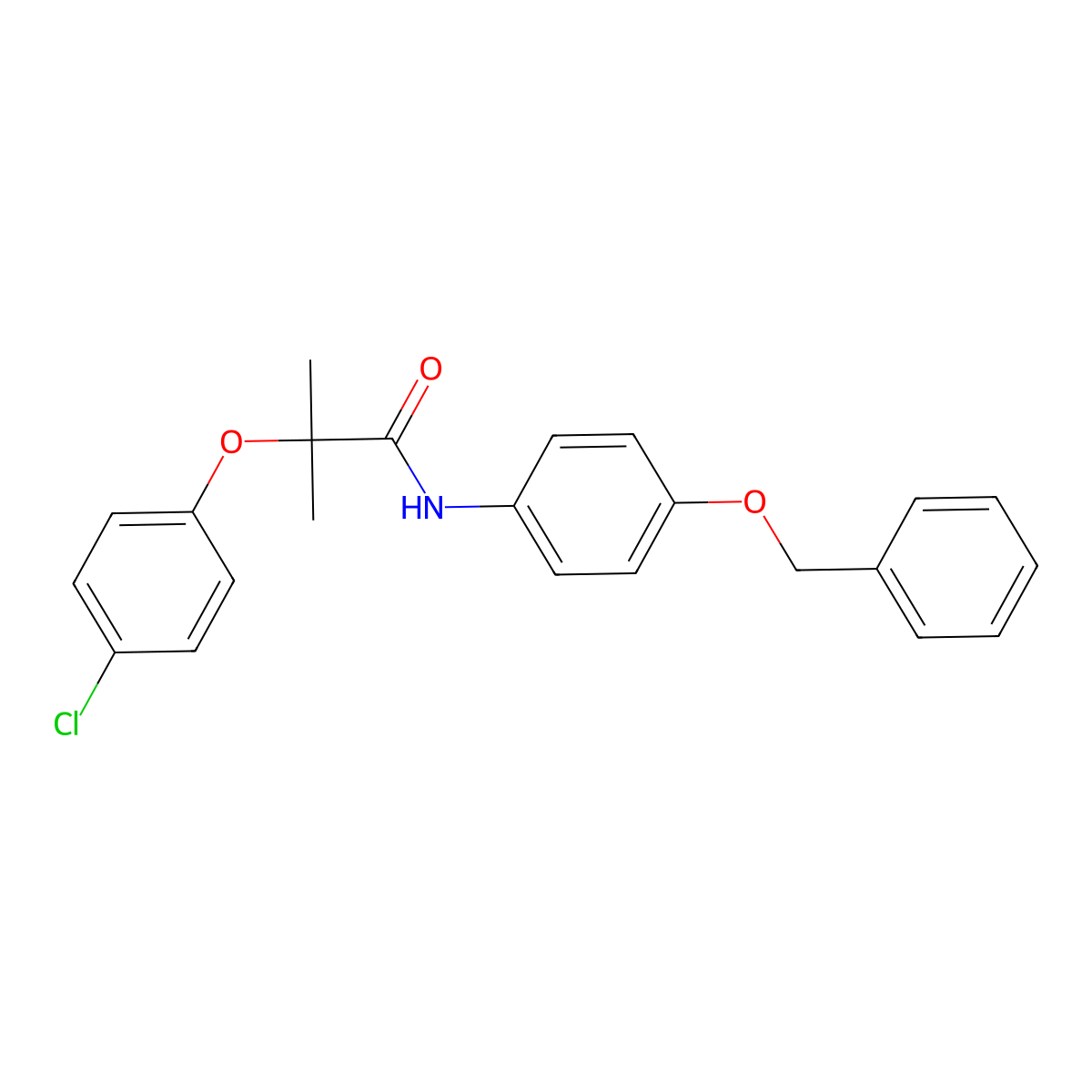 2-(4-chlorophenoxy)-2-methyl-N-(4-phenylmethoxyphenyl)propanamide molecular structure, CAS 599152-62-2