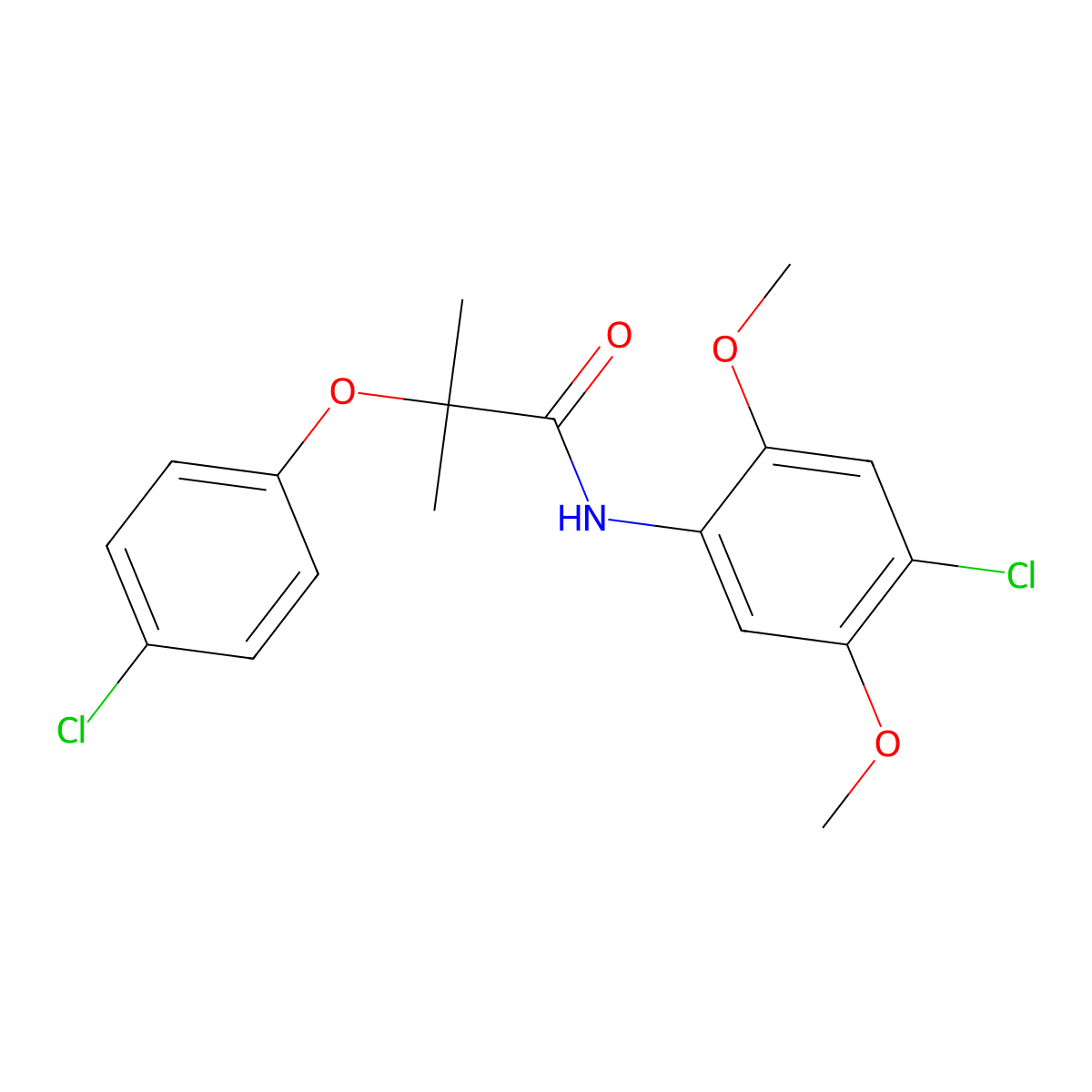 N-(4-chloro-2,5-dimethoxyphenyl)-2-(4-chlorophenoxy)-2-methylpropanamide molecular structure, CAS 599152-77-9