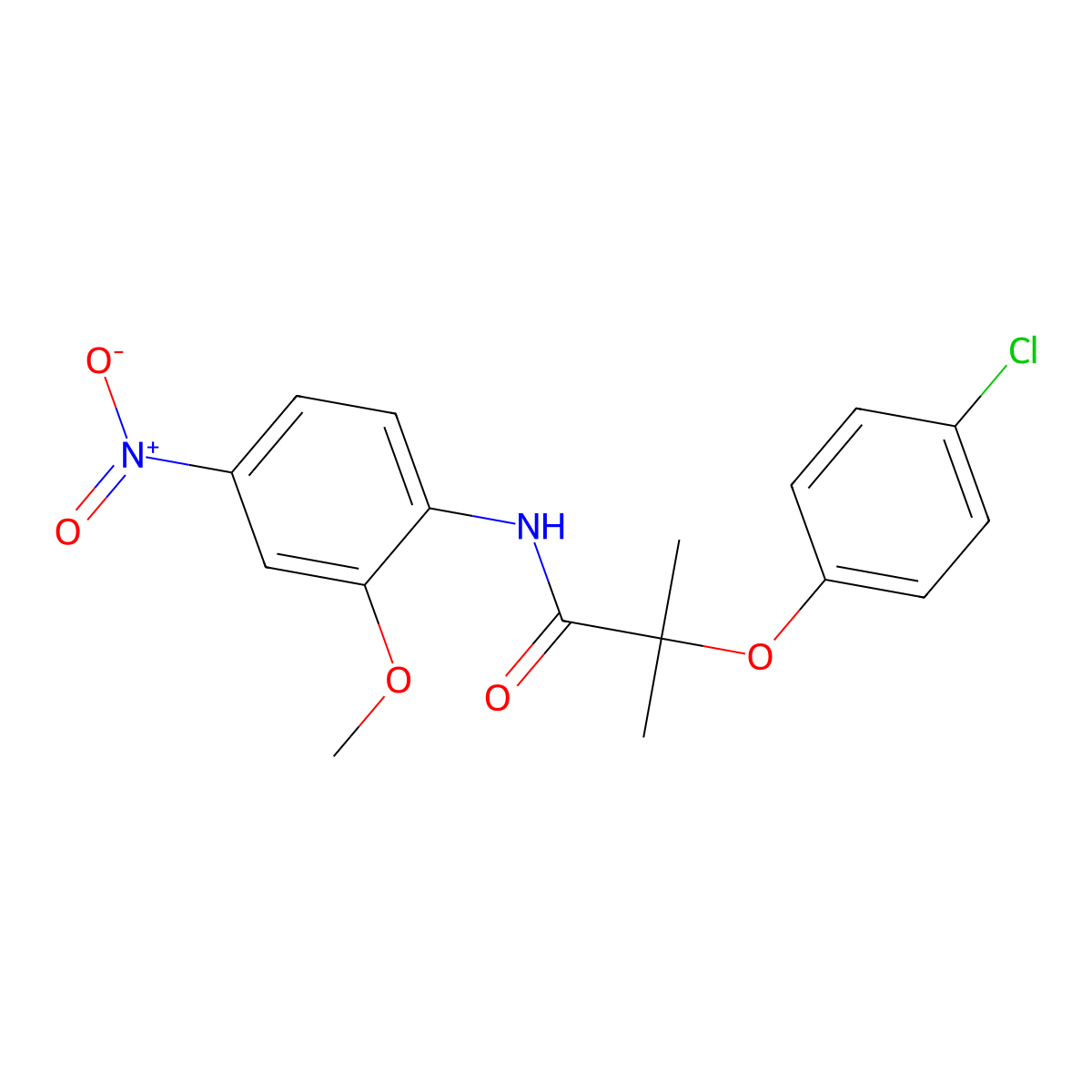 2-(4-chlorophenoxy)-N-(2-methoxy-4-nitrophenyl)-2-methylpropanamide molecular structure, CAS 599152-89-3