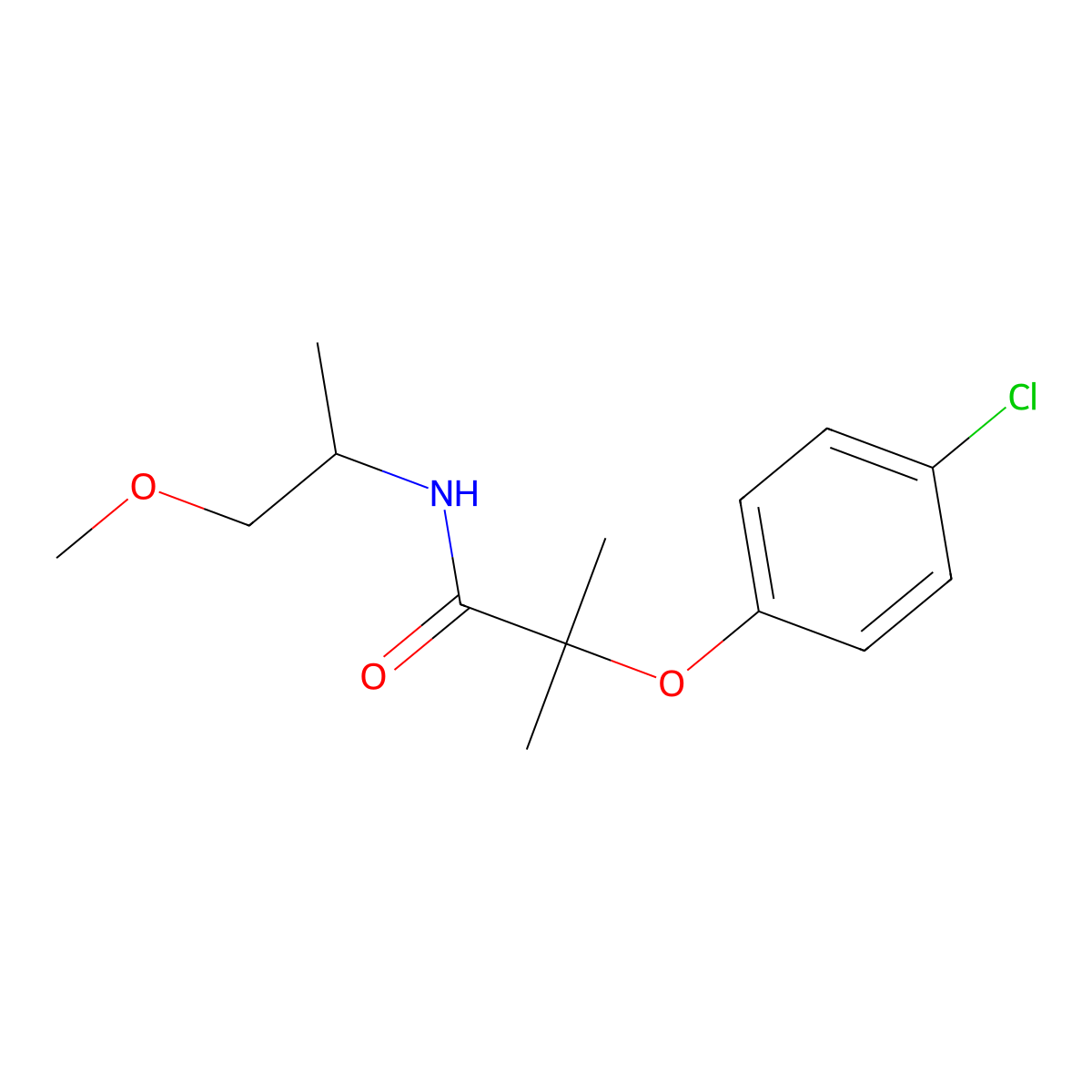 2-(4-chlorophenoxy)-N-(1-methoxypropan-2-yl)-2-methylpropanamide molecular structure, CAS 599153-03-4