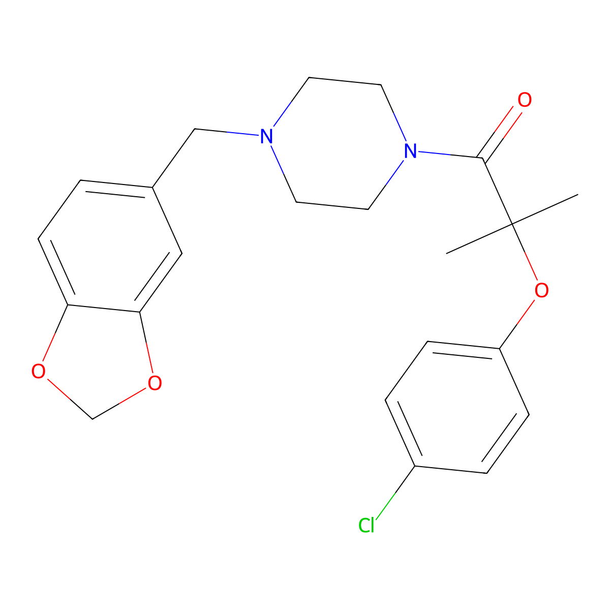 1-[4-(1,3-Benzodioxol-5-ylmethyl)piperazin-1-yl]-2-(4-chlorophenoxy)-2-methylpropan-1-one molecular structure, CAS 599153-11-4