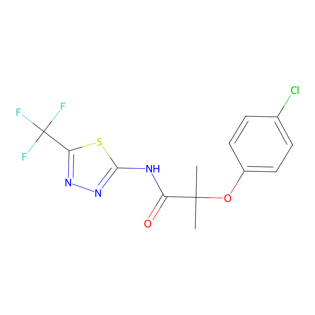 2-(4-chlorophenoxy)-2-methyl-N-[5-(trifluoromethyl)-1,3,4-thiadiazol-2-yl]propanamide molecular structure, CAS 599153-30-7