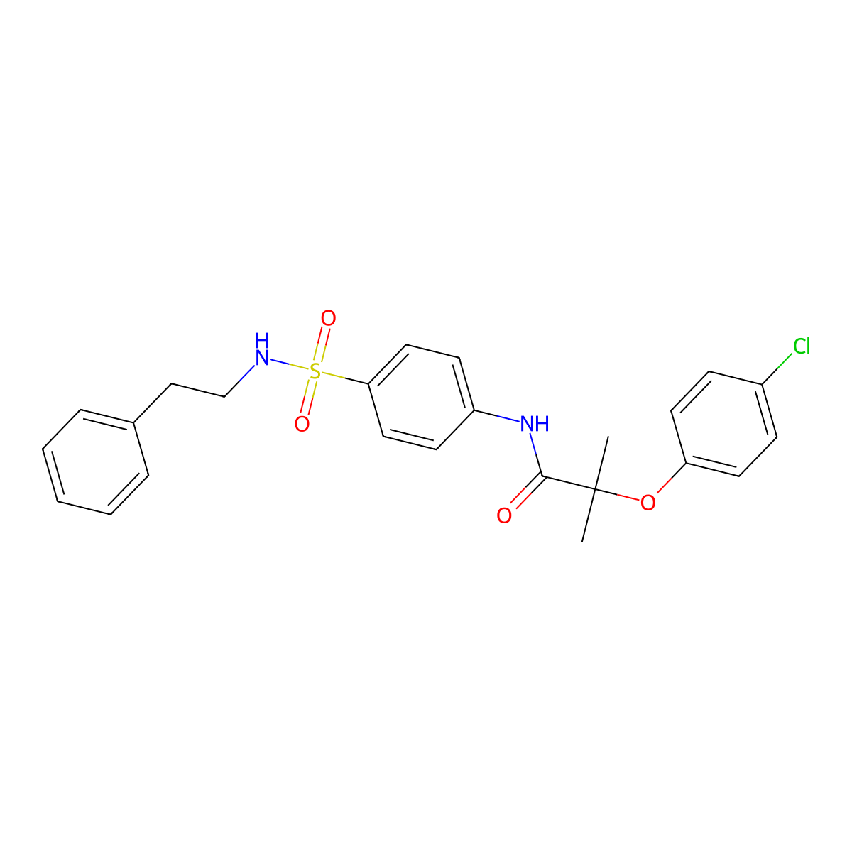 2-(4-chlorophenoxy)-2-methyl-N-{4-[(2-phenylethyl)sulfamoyl]phenyl}propanamide molecular structure, CAS 599153-43-2