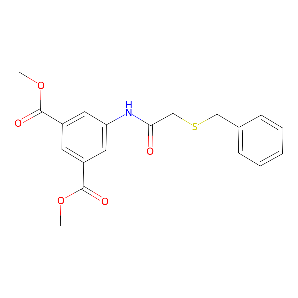 Dimethyl 5-{[(benzylsulfanyl)acetyl]amino}benzene-1,3-dicarboxylate molecular structure, CAS 599159-26-9