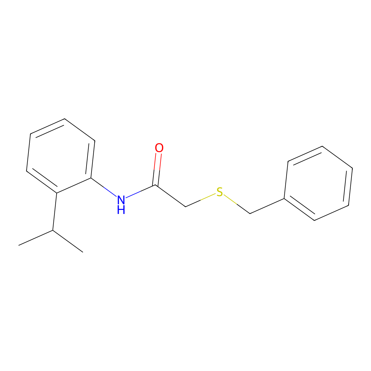 2-benzylsulfanyl-N-(2-propan-2-ylphenyl)acetamide molecular structure, CAS 599159-43-0