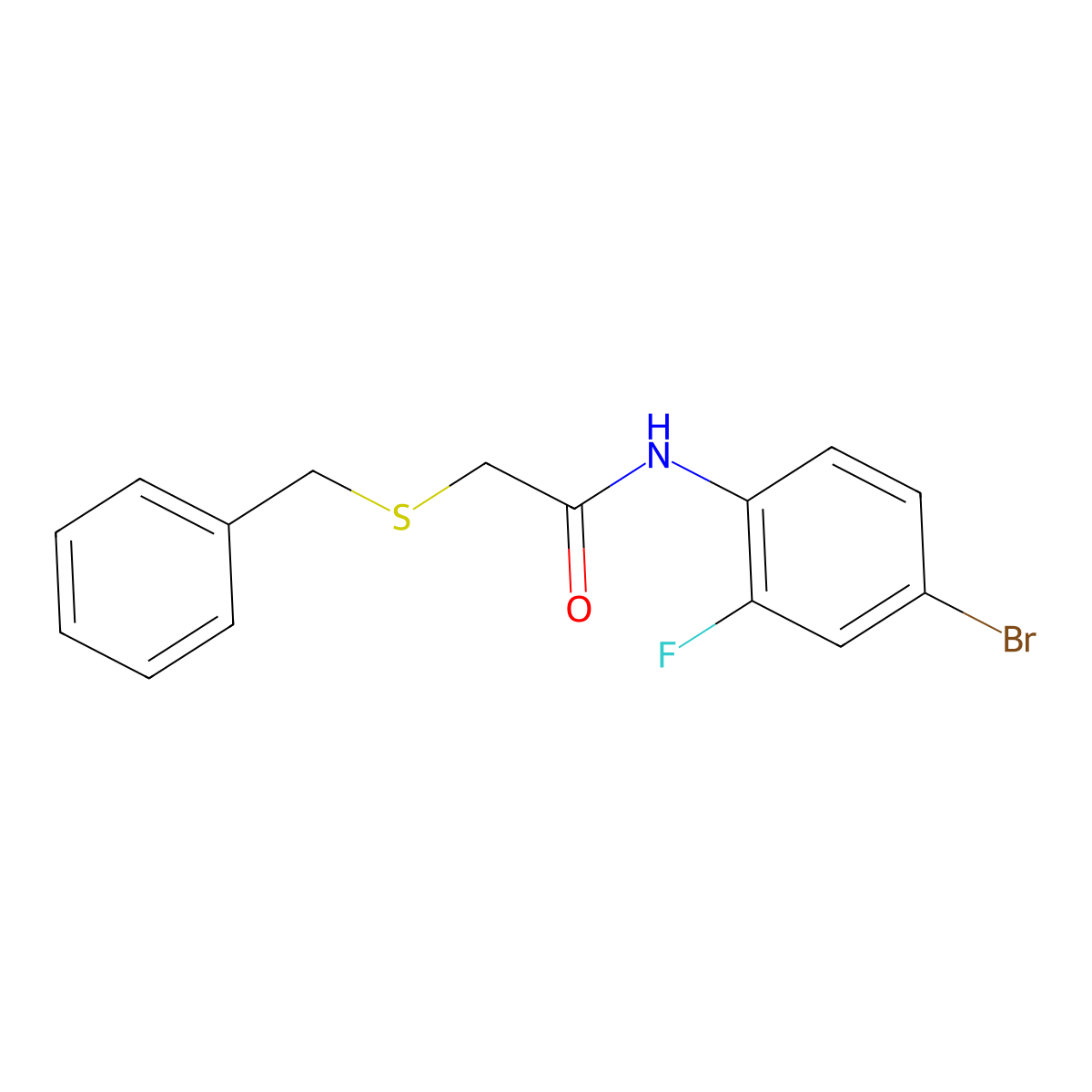 2-benzylsulfanyl-N-(4-bromo-2-fluorophenyl)acetamide molecular structure, CAS 599159-63-4