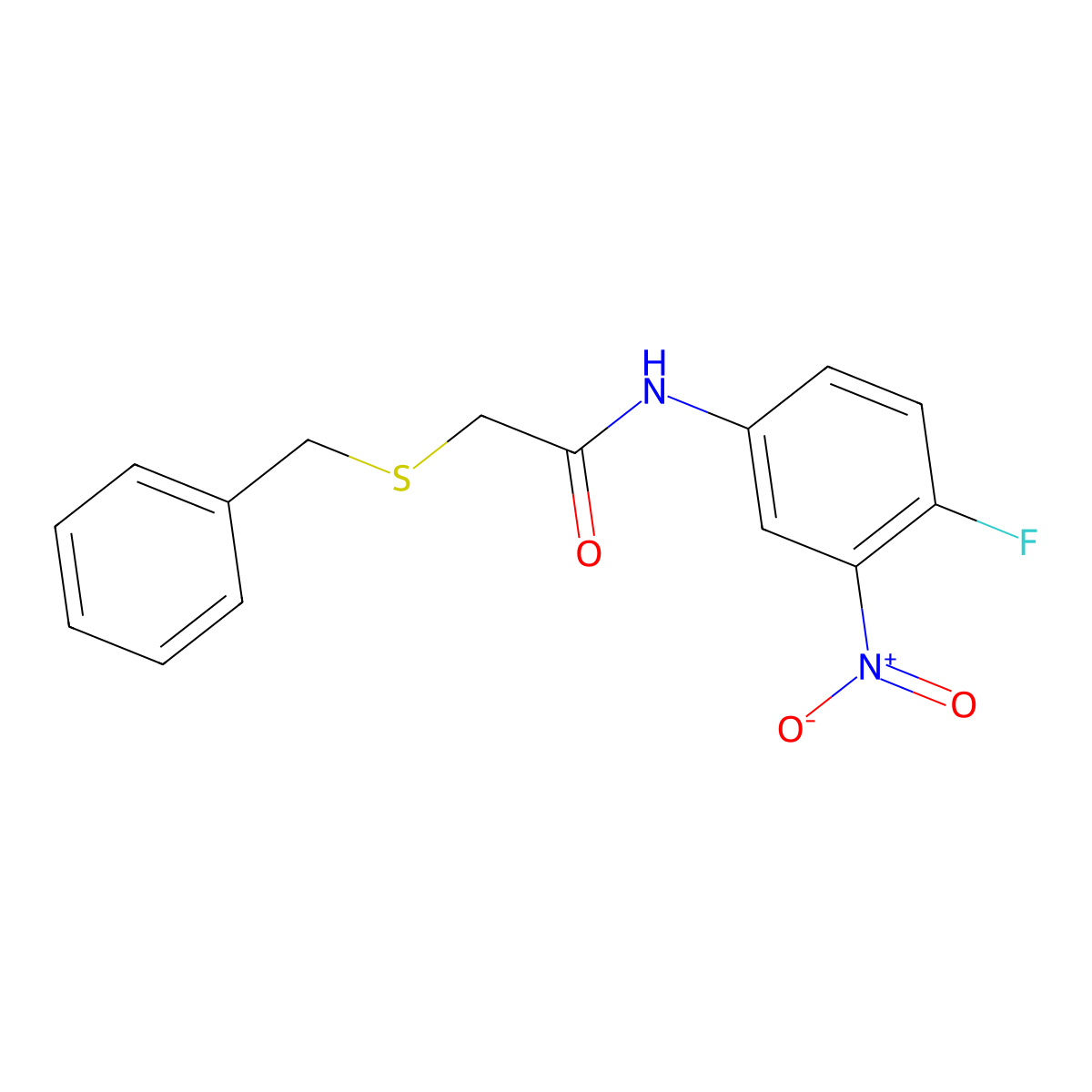 2-benzylsulfanyl-N-(4-fluoro-3-nitrophenyl)acetamide molecular structure, CAS 599159-76-9