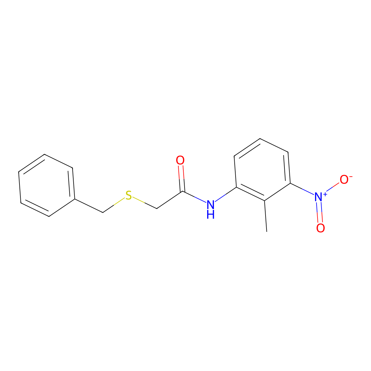 2-benzylsulfanyl-N-(2-methyl-3-nitrophenyl)acetamide molecular structure, CAS 599159-97-4