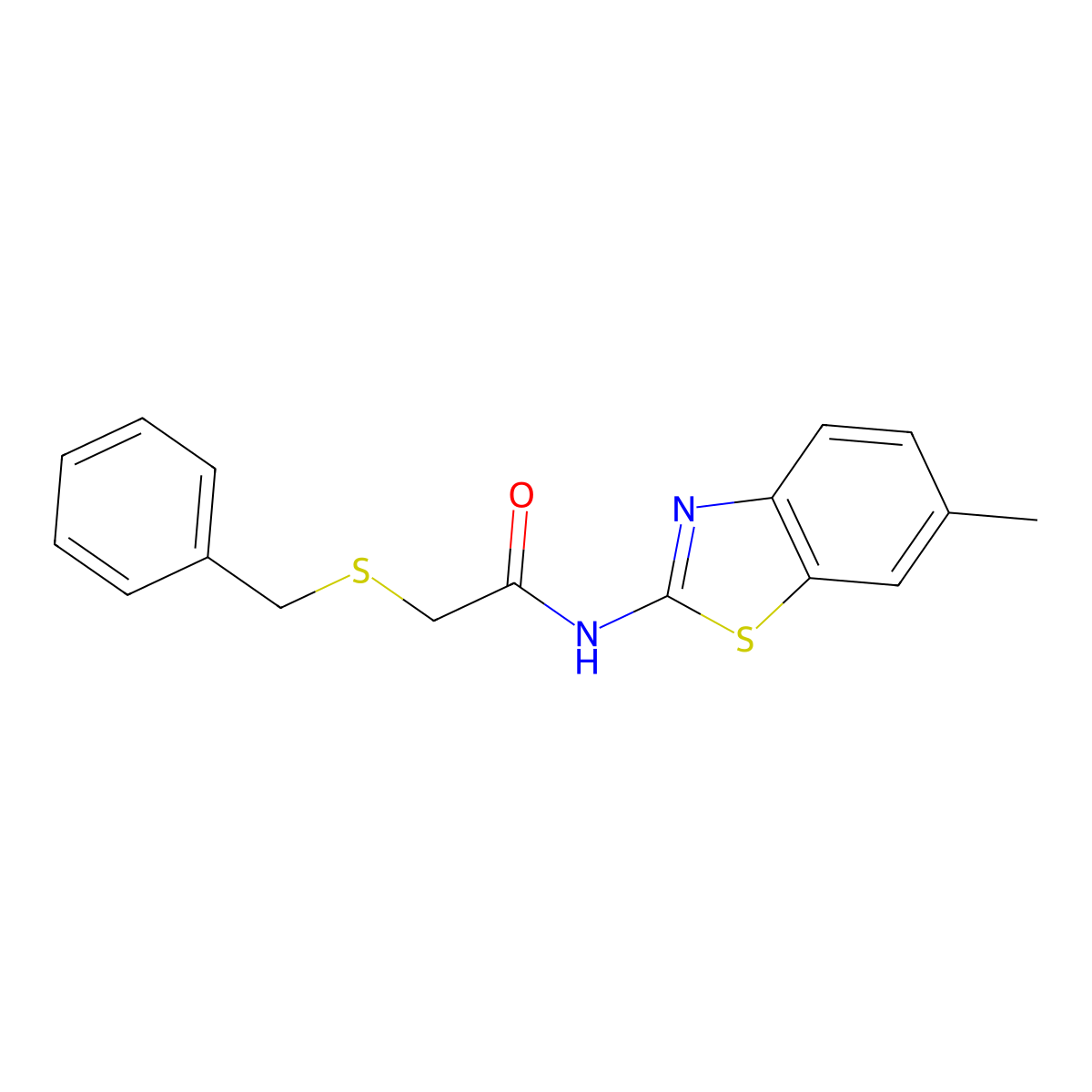 2-benzylsulfanyl-N-(6-methyl-1,3-benzothiazol-2-yl)acetamide molecular structure, CAS 599160-05-1