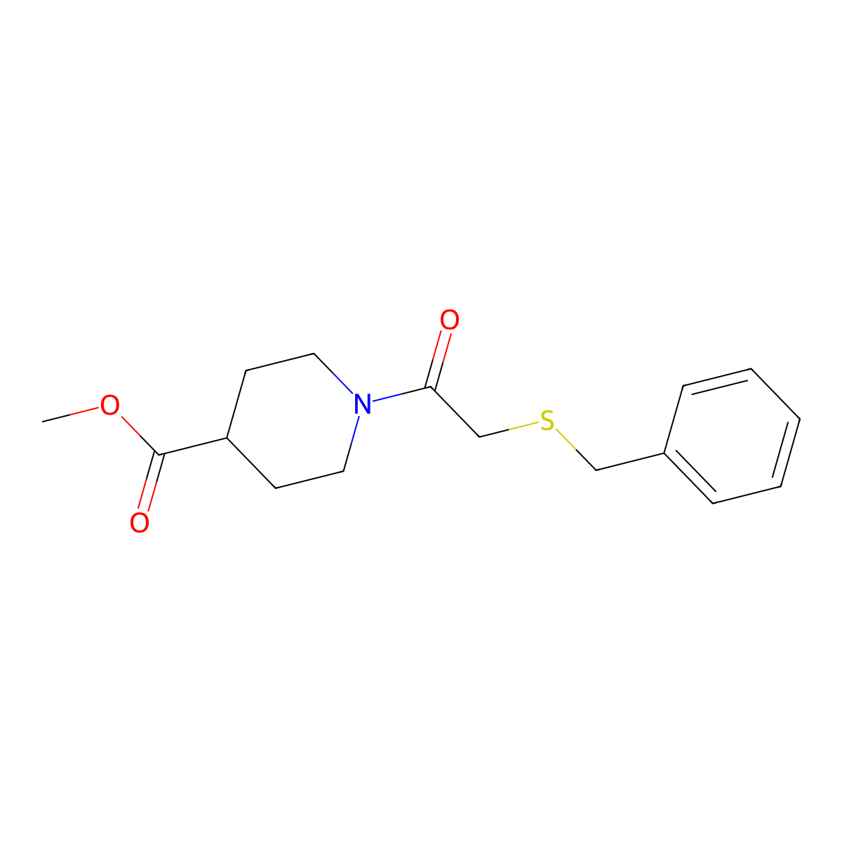 Methyl 1-[(benzylsulfanyl)acetyl]piperidine-4-carboxylate molecular structure, CAS 599160-09-5