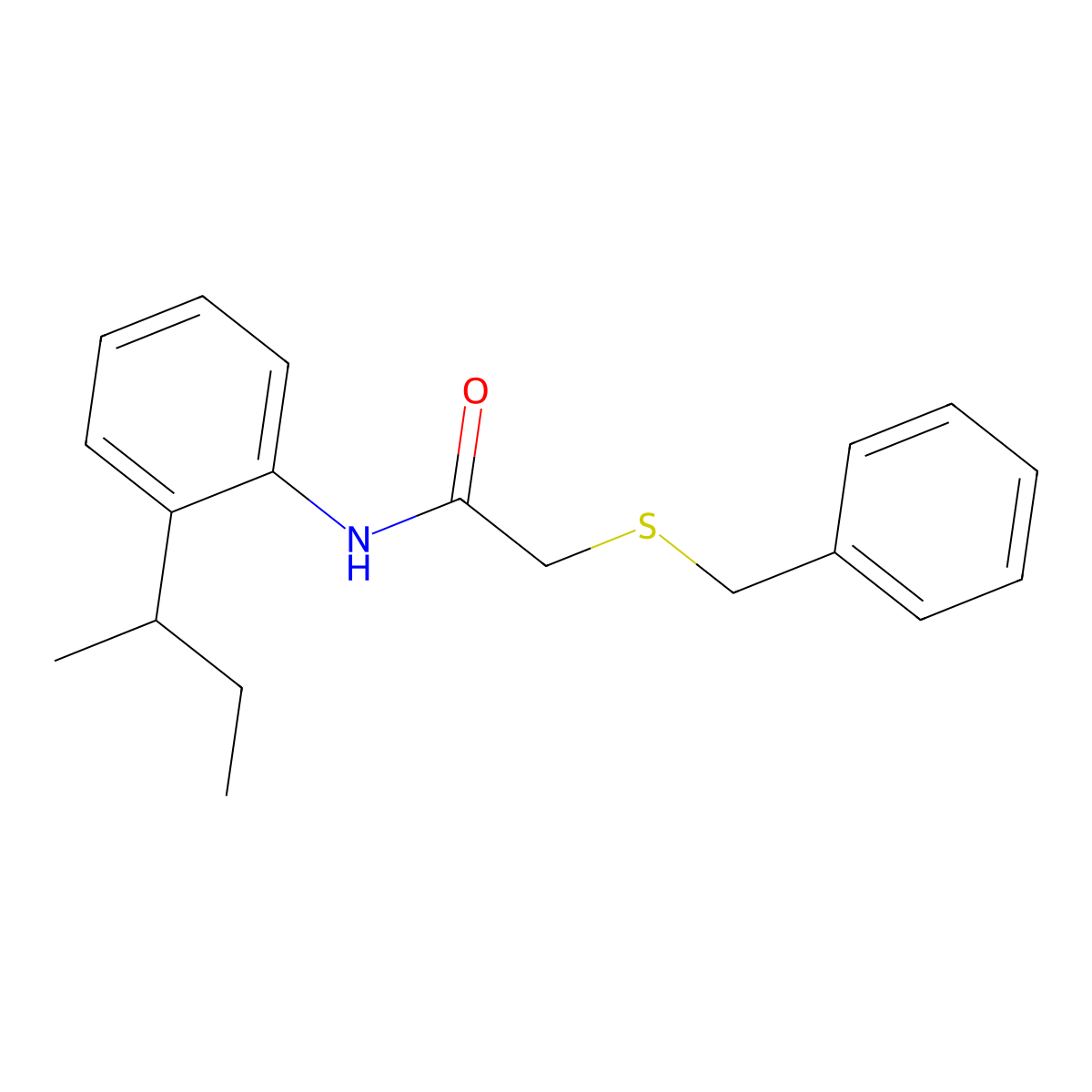 2-(benzylsulfanyl)-N-[2-(butan-2-yl)phenyl]acetamide molecular structure, CAS 599160-21-1