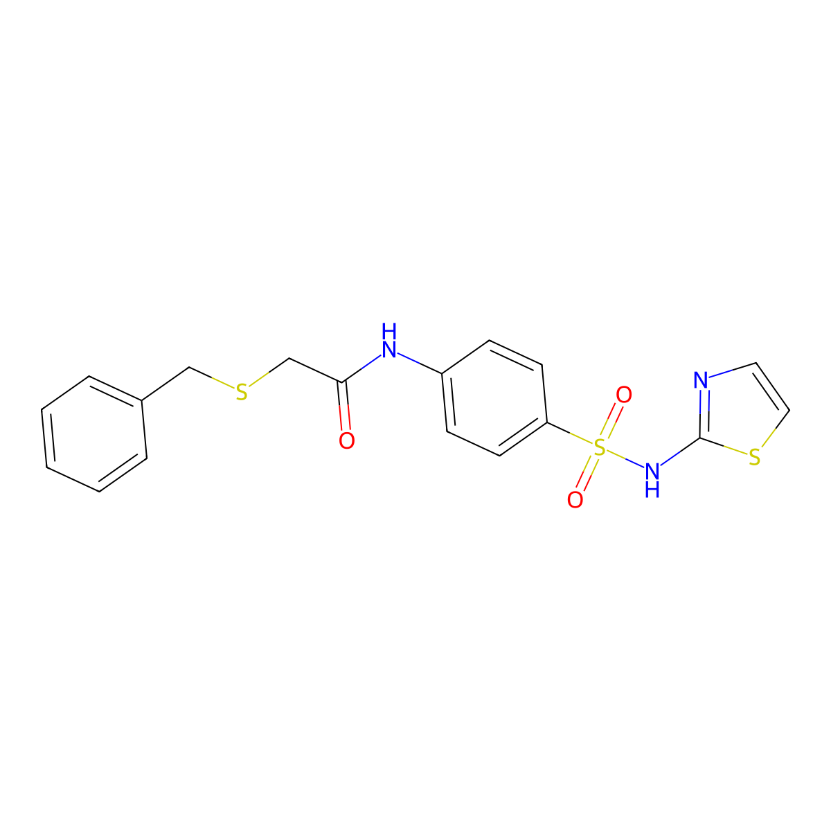 2-benzylsulfanyl-N-[4-(1,3-thiazol-2-ylsulfamoyl)phenyl]acetamide molecular structure, CAS 599160-23-3