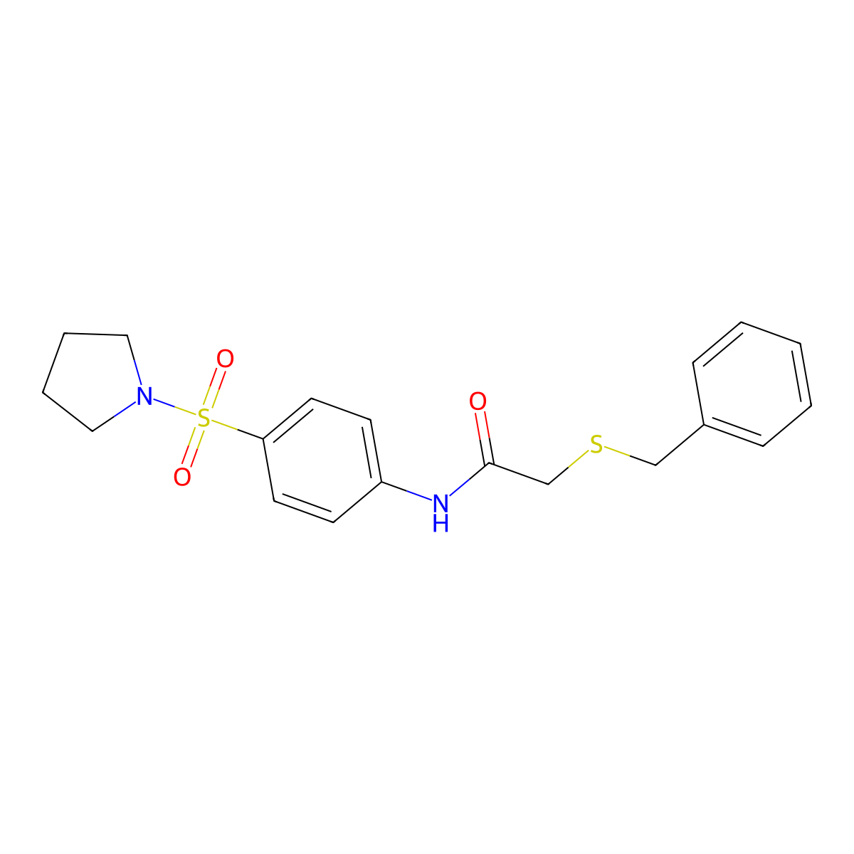 2-benzylsulfanyl-N-(4-pyrrolidin-1-ylsulfonylphenyl)acetamide molecular structure, CAS 599160-32-4