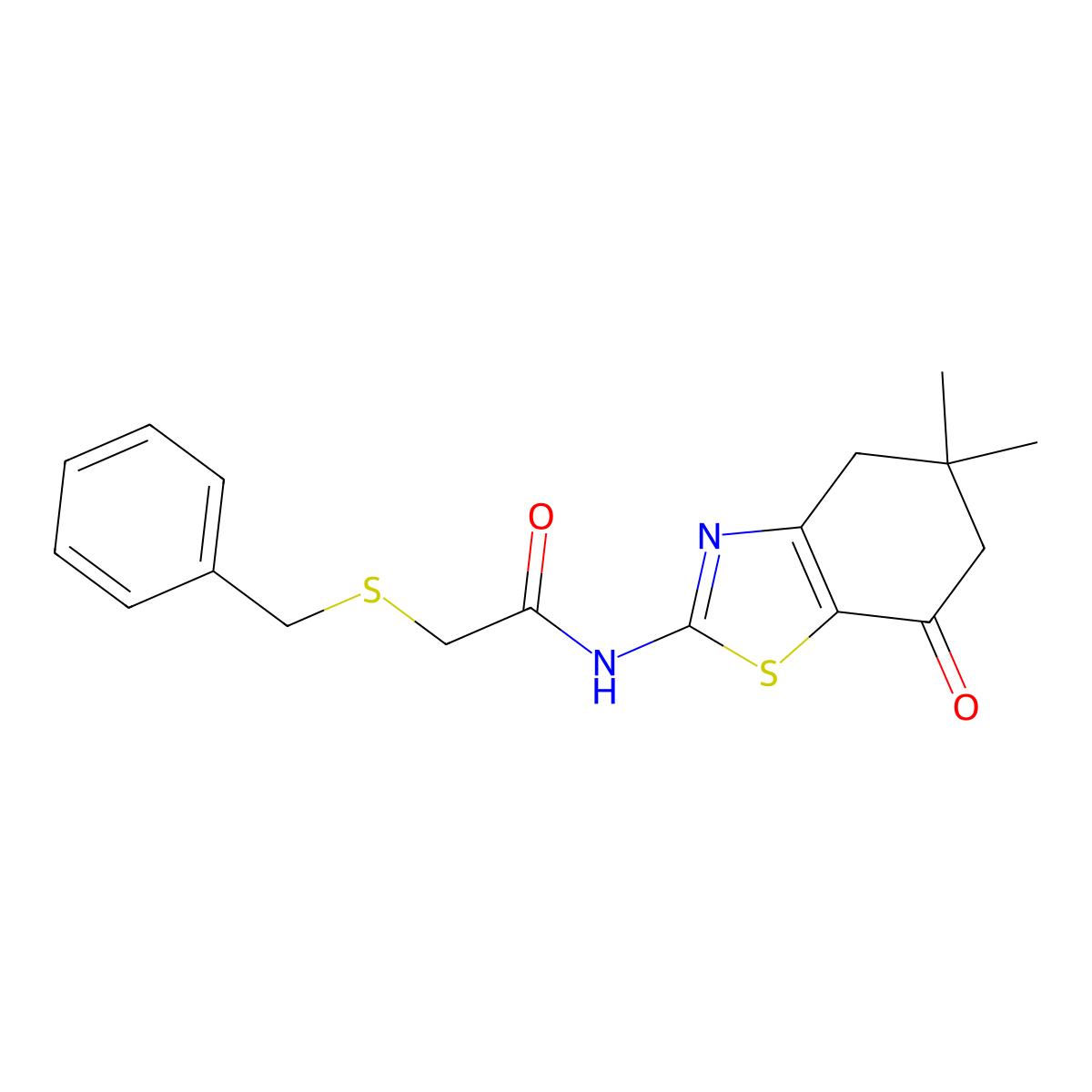 2-benzylsulfanyl-N-(5,5-dimethyl-7-oxo-4,6-dihydro-1,3-benzothiazol-2-yl)acetamide molecular structure, CAS 599160-49-3