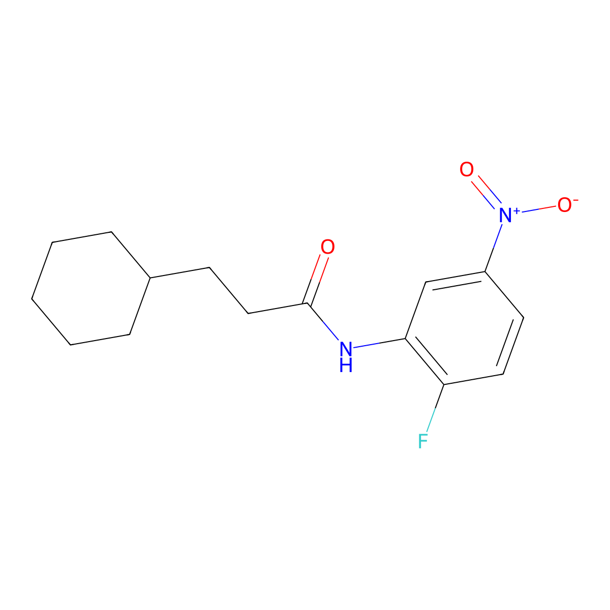 3-cyclohexyl-N-(2-fluoro-5-nitrophenyl)propanamide molecular structure, CAS 599161-13-4