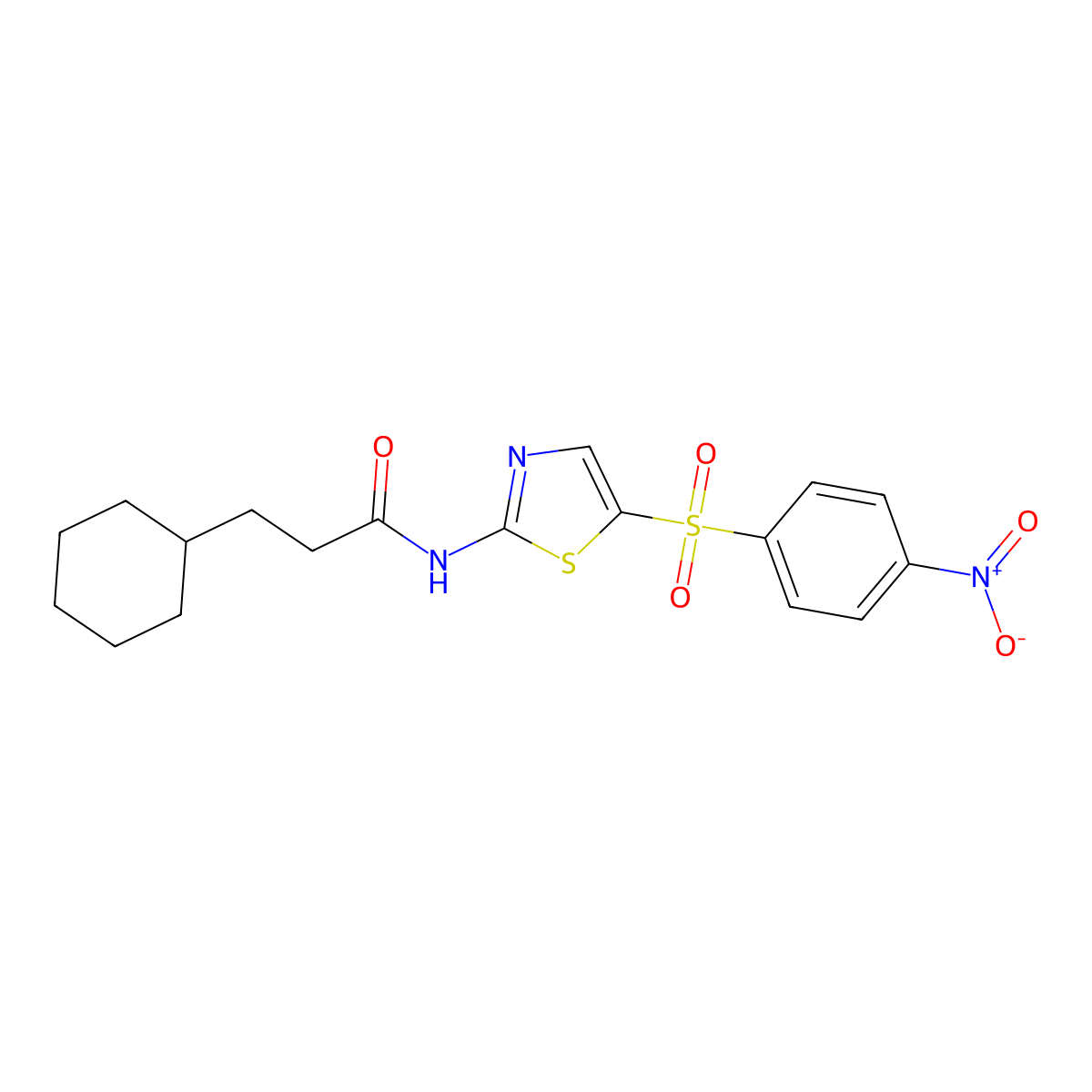 3-cyclohexyl-N-{5-[(4-nitrophenyl)sulfonyl]-1,3-thiazol-2-yl}propanamide molecular structure, CAS 599161-30-5