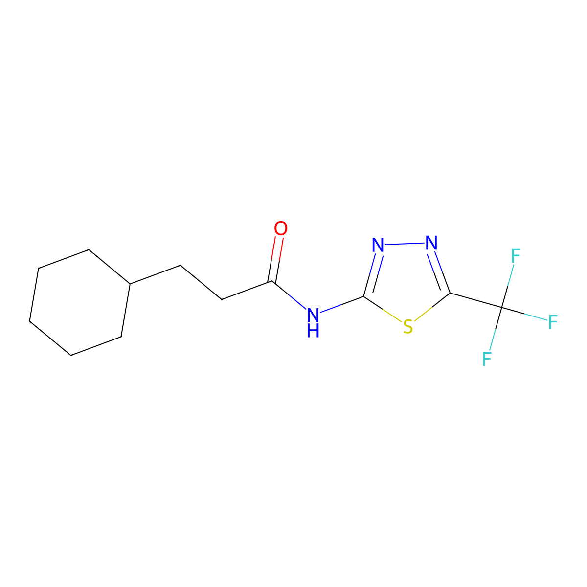 3-cyclohexyl-N-[5-(trifluoromethyl)-1,3,4-thiadiazol-2-yl]propanamide molecular structure, CAS 599161-40-7