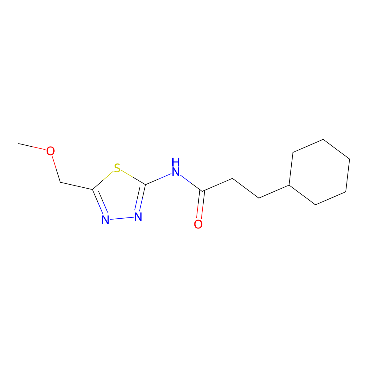 3-cyclohexyl-N-[5-(methoxymethyl)-1,3,4-thiadiazol-2-yl]propanamide molecular structure, CAS 599161-51-0