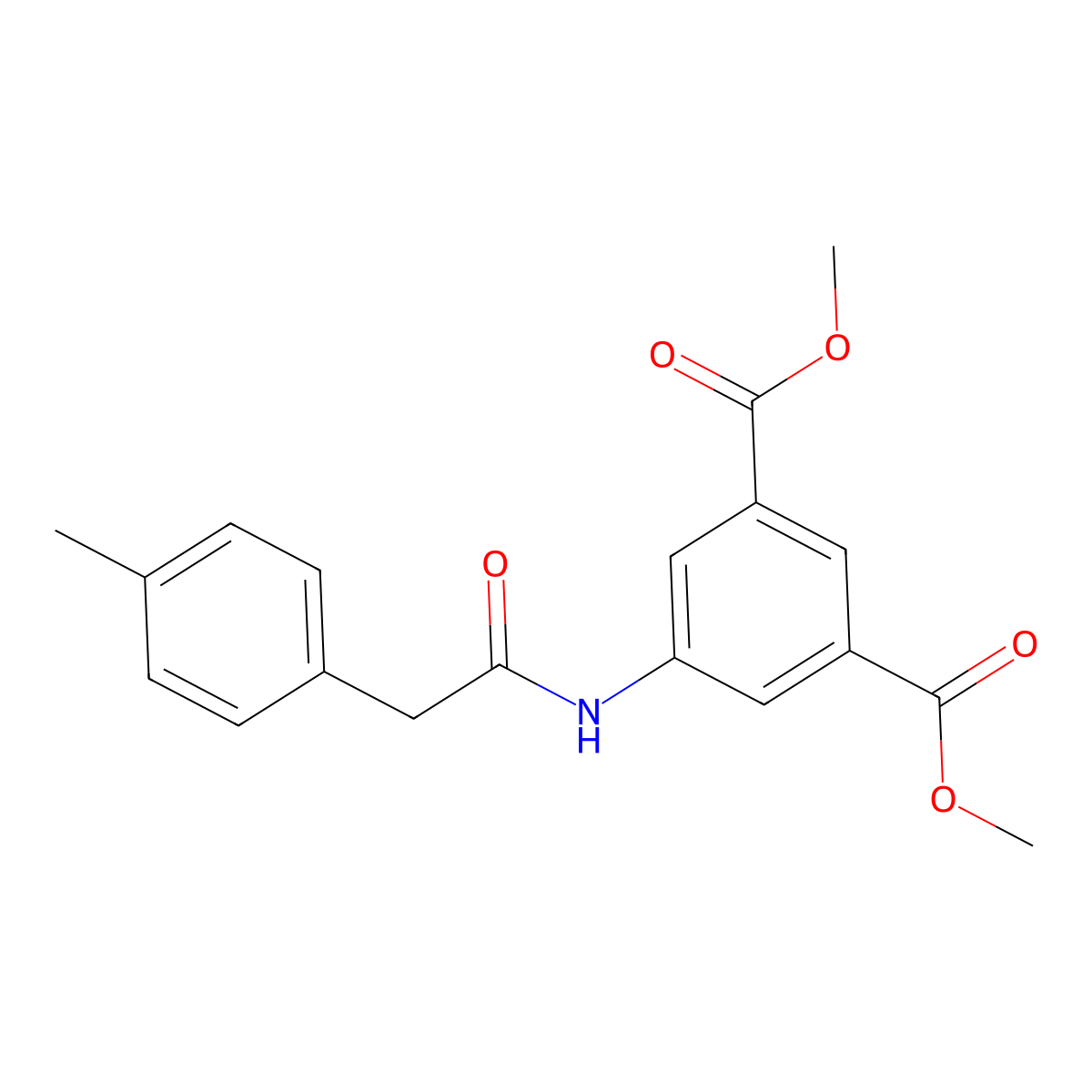 Dimethyl 5-{[(4-methylphenyl)acetyl]amino}benzene-1,3-dicarboxylate molecular structure, CAS 599161-83-8