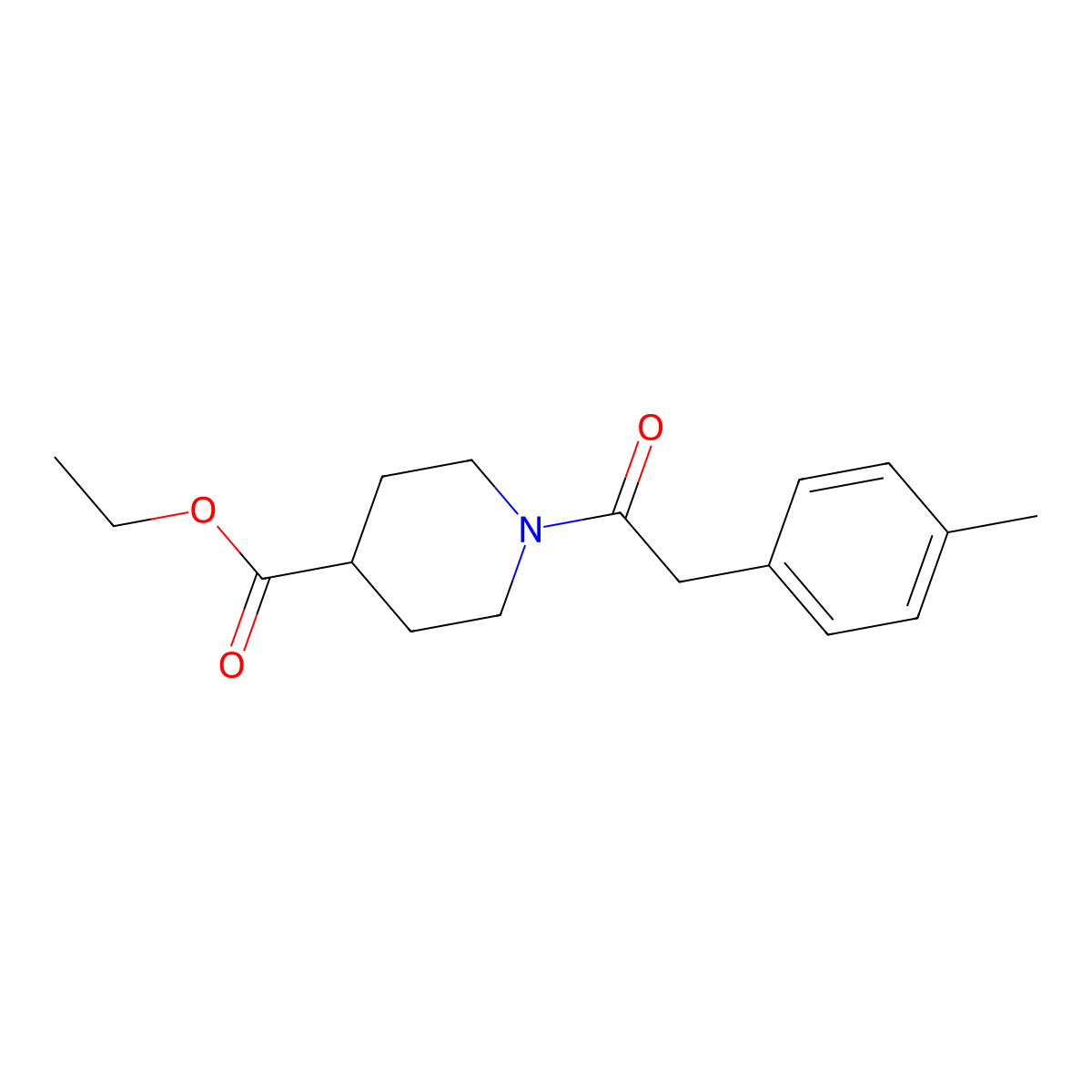 Ethyl 1-[2-(4-methylphenyl)acetyl]piperidine-4-carboxylate molecular structure, CAS 599162-20-6