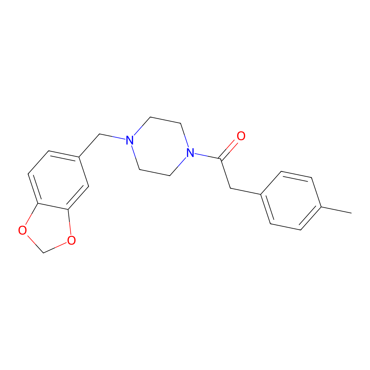 1-[4-(1,3-Benzodioxol-5-ylmethyl)piperazin-1-yl]-2-(4-methylphenyl)ethanone molecular structure, CAS 599163-09-4