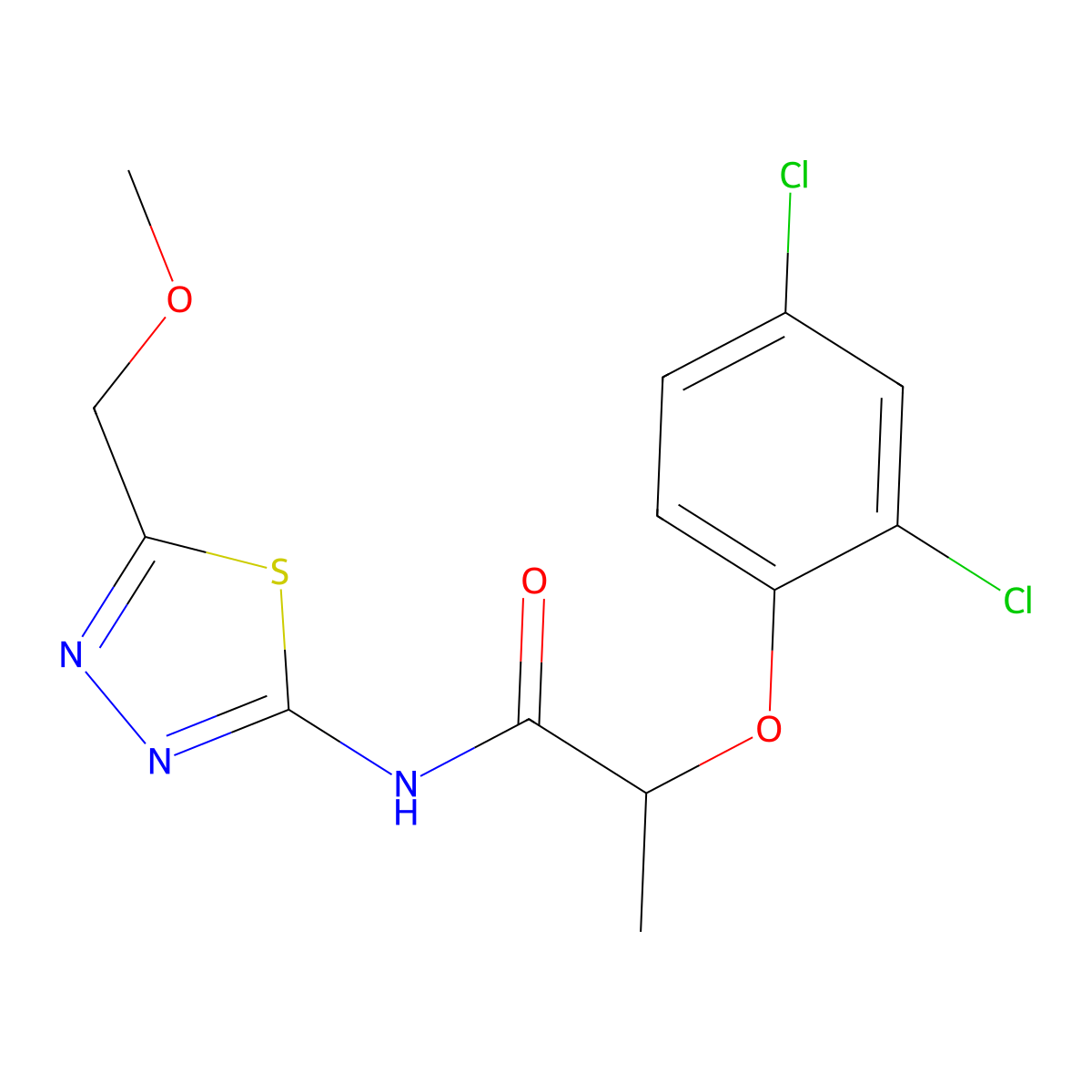 2-(2,4-dichlorophenoxy)-N-[5-(methoxymethyl)-1,3,4-thiadiazol-2-yl]propanamide molecular structure, CAS 599186-76-2