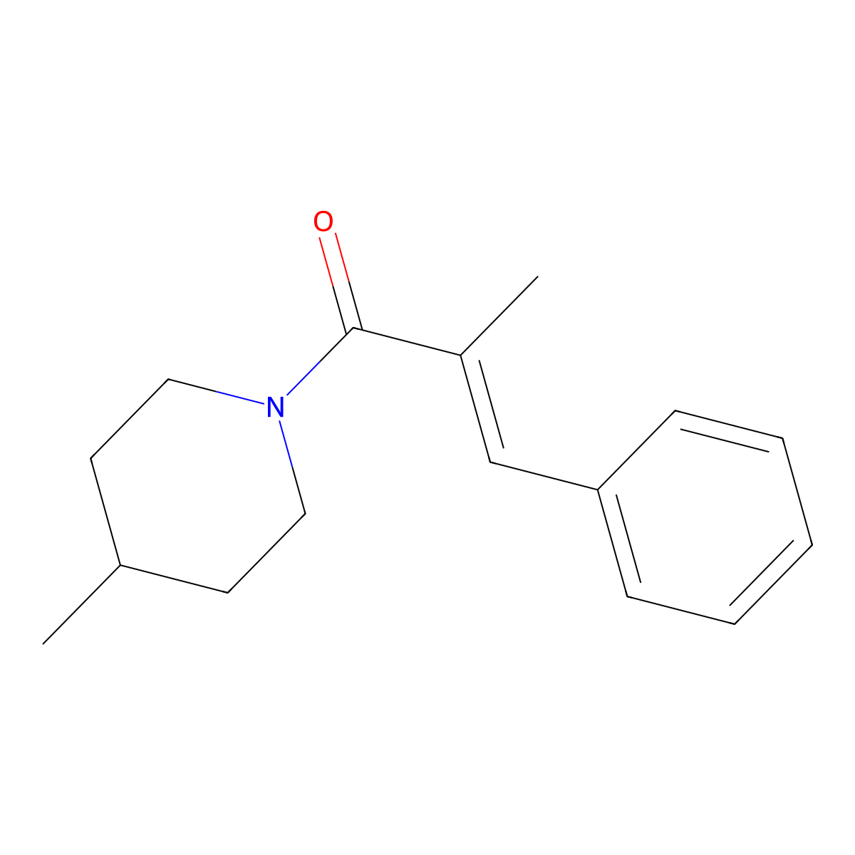 2-Methyl-1-(4-methylpiperidin-1-yl)-3-phenylprop-2-en-1-one molecular structure, CAS 599188-36-0