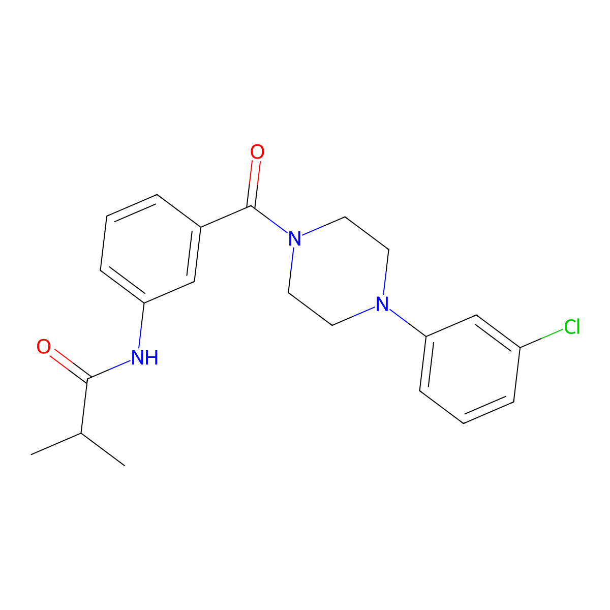 N-[3-[4-(3-chlorophenyl)piperazine-1-carbonyl]phenyl]-2-methylpropanamide molecular structure, CAS 599189-30-7