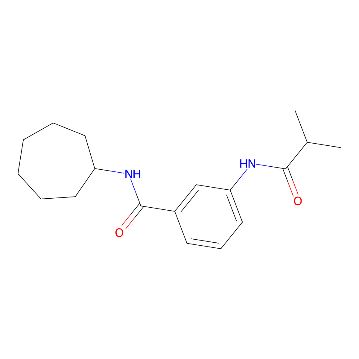 N-cycloheptyl-3-(2-methylpropanoylamino)benzamide molecular structure, CAS 599189-64-7