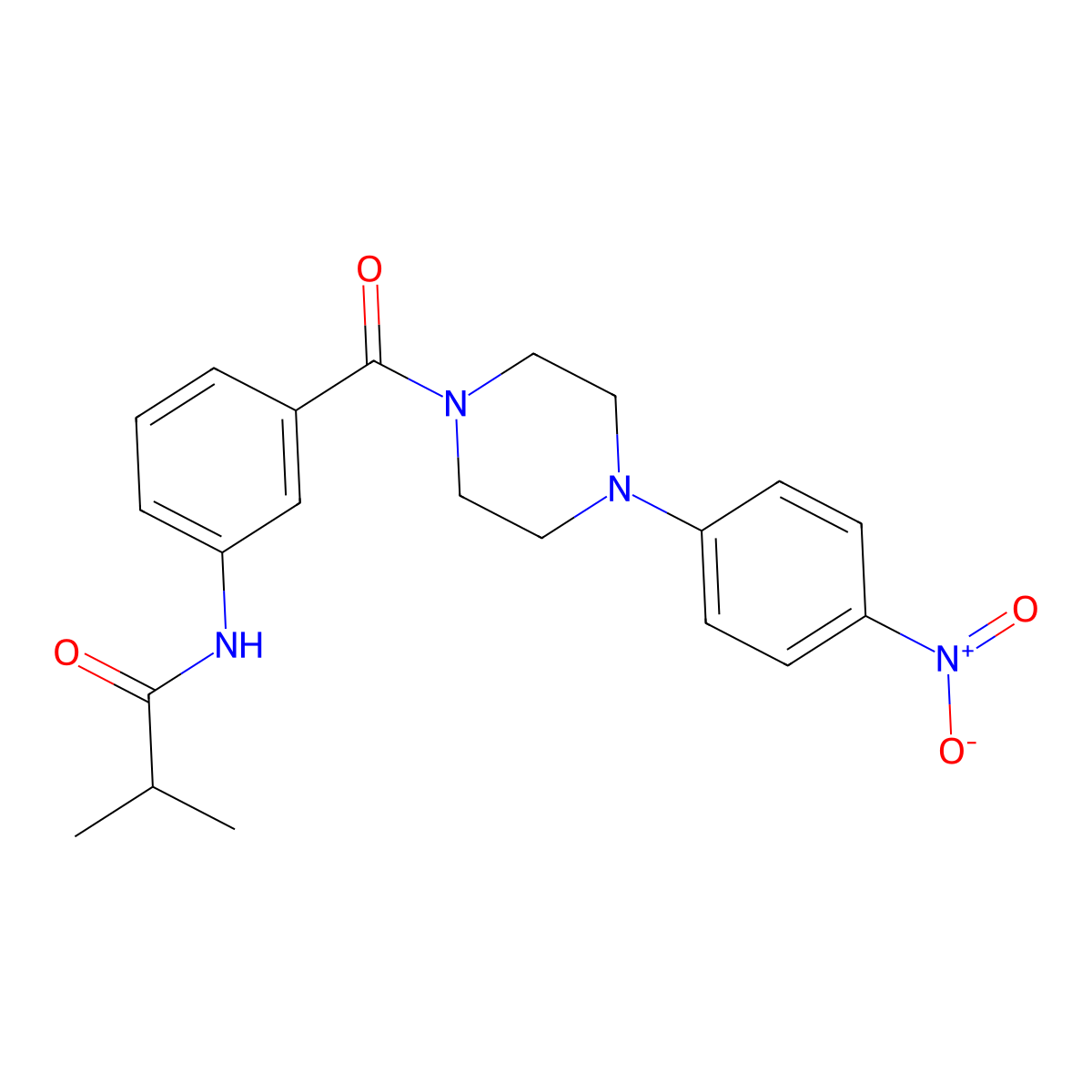 2-methyl-N-[3-[4-(4-nitrophenyl)piperazine-1-carbonyl]phenyl]propanamide molecular structure, CAS 599190-14-4