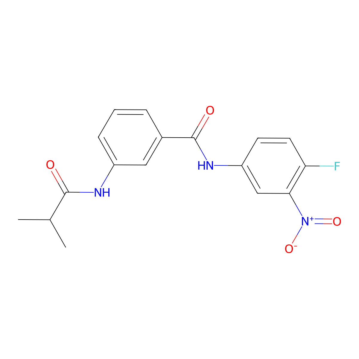 N-(4-fluoro-3-nitrophenyl)-3-(2-methylpropanoylamino)benzamide molecular structure, CAS 599190-15-5