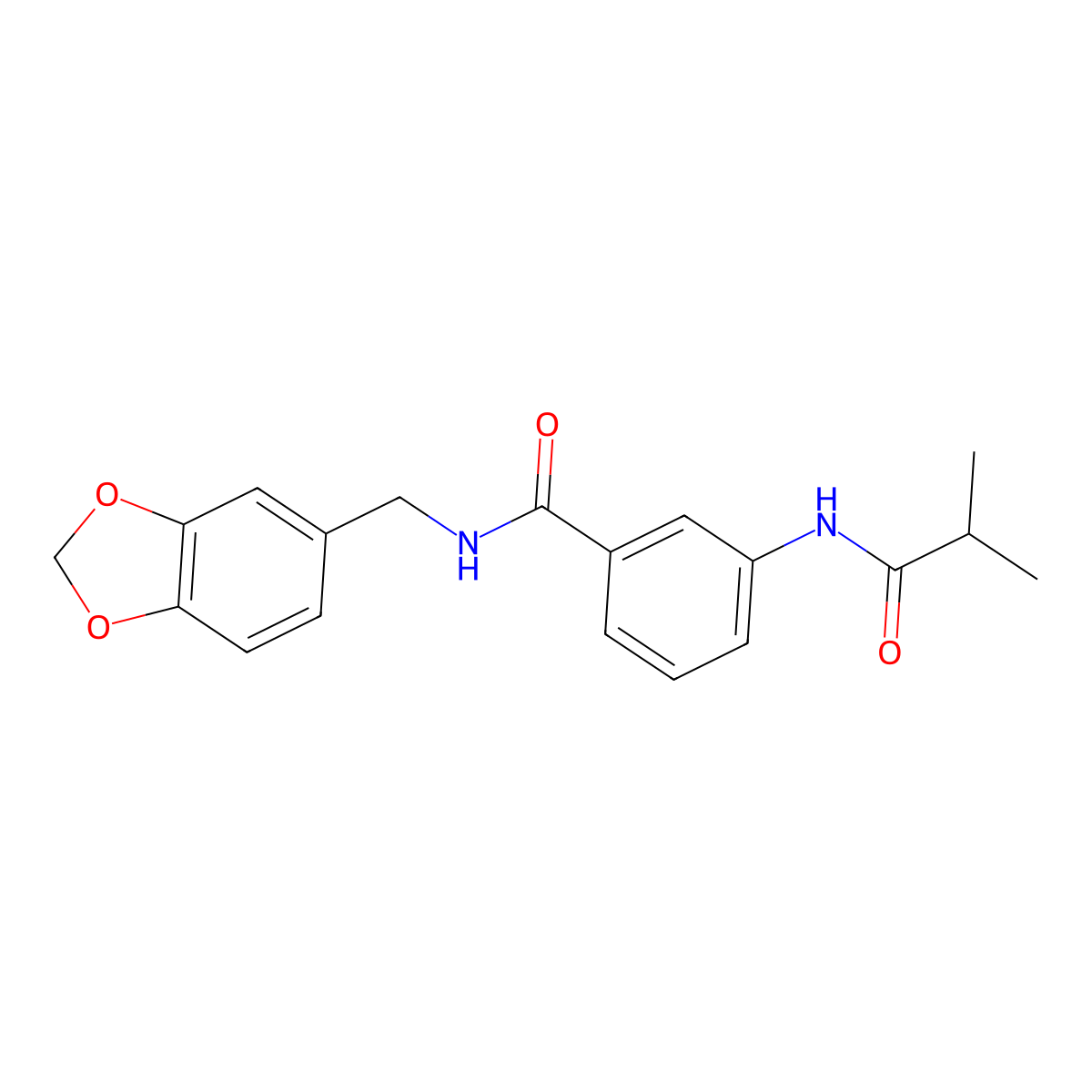 N-(1,3-benzodioxol-5-ylmethyl)-3-(isobutyrylamino)benzamide molecular structure, CAS 599190-63-3