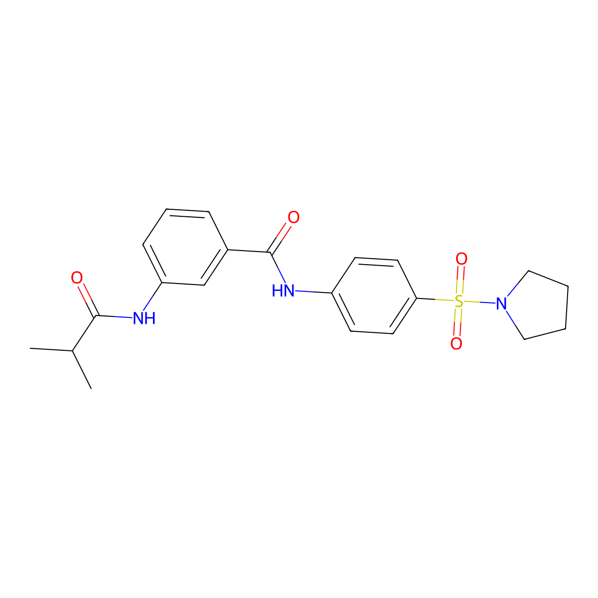 3-(2-methylpropanoylamino)-N-(4-pyrrolidin-1-ylsulfonylphenyl)benzamide molecular structure, CAS 599190-93-9