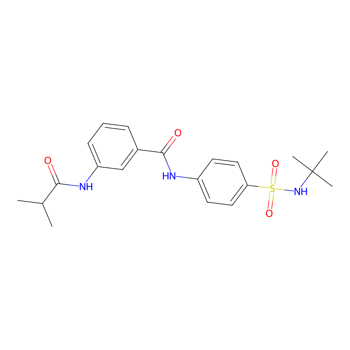 N-[4-(tert-butylsulfamoyl)phenyl]-3-(2-methylpropanoylamino)benzamide molecular structure, CAS 599190-95-1