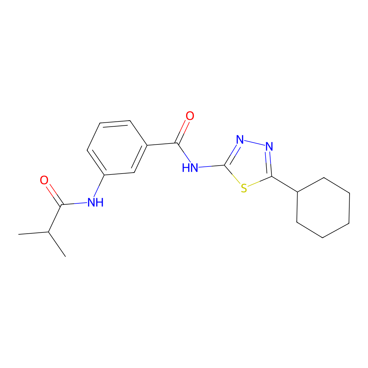 N-(5-cyclohexyl-1,3,4-thiadiazol-2-yl)-3-(2-methylpropanoylamino)benzamide molecular structure, CAS 599191-00-1
