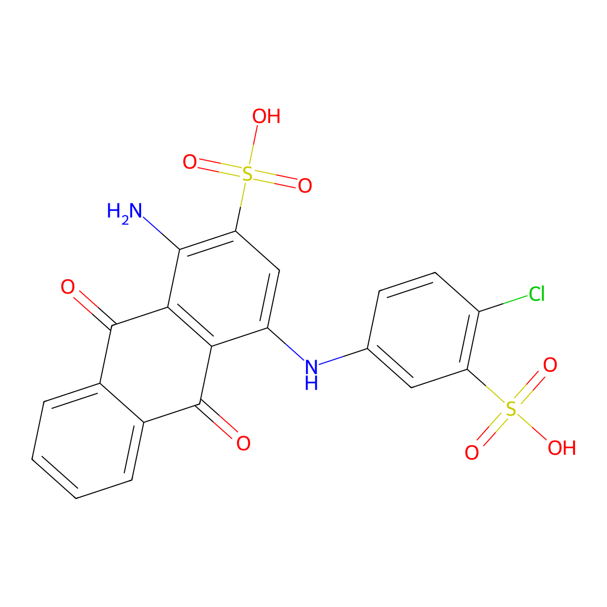 1-Amino-4-((4-chloro-3-sulphophenyl)amino)-9,10-dihydro-9,10-dioxoanthracene-2-sulphonic acid molecular structure, CAS 59969-87-8