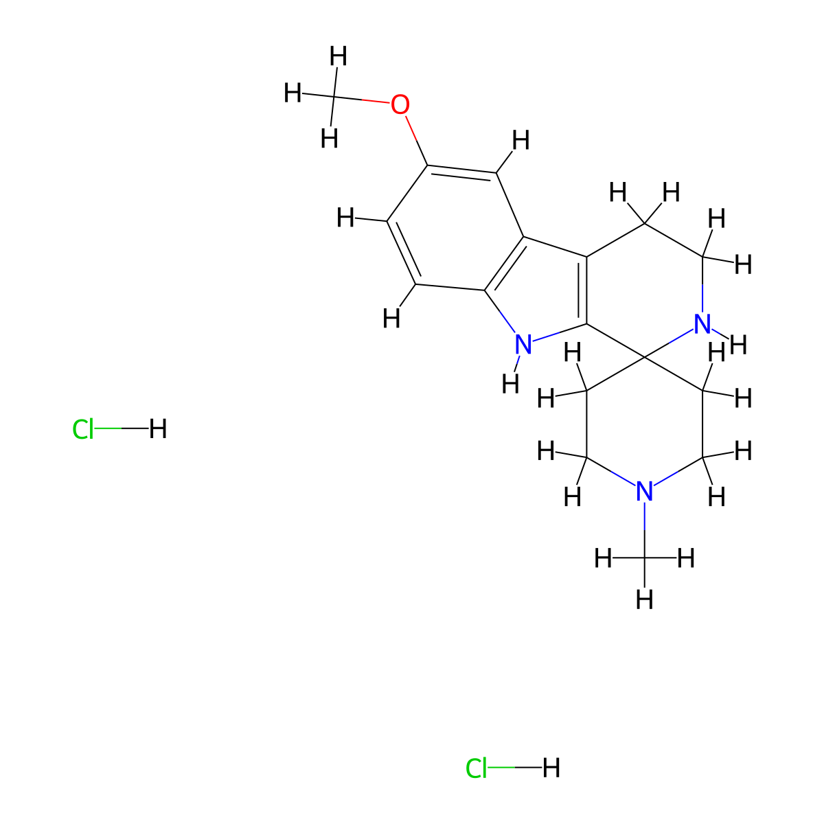 Spiro-[N-methylpiperidine-4',1-(1,2,3,4-tetrahydro-6-methoxy-beta-carboline)] dihydrochloride molecular structure, CAS 5997-39-7