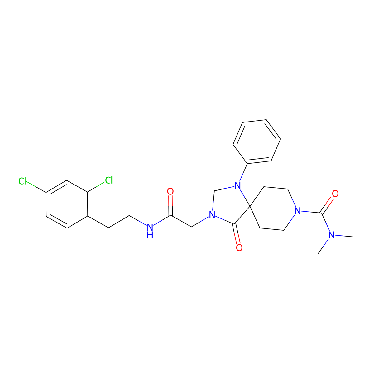 3-[2-[2-(2,4-dichlorophenyl)ethylamino]-2-oxoethyl]-N,N-dimethyl-4-oxo-1-phenyl-1,3,8-triazaspiro[4.5]decane-8-carboxamide molecular structure, CAS 5998-93-6