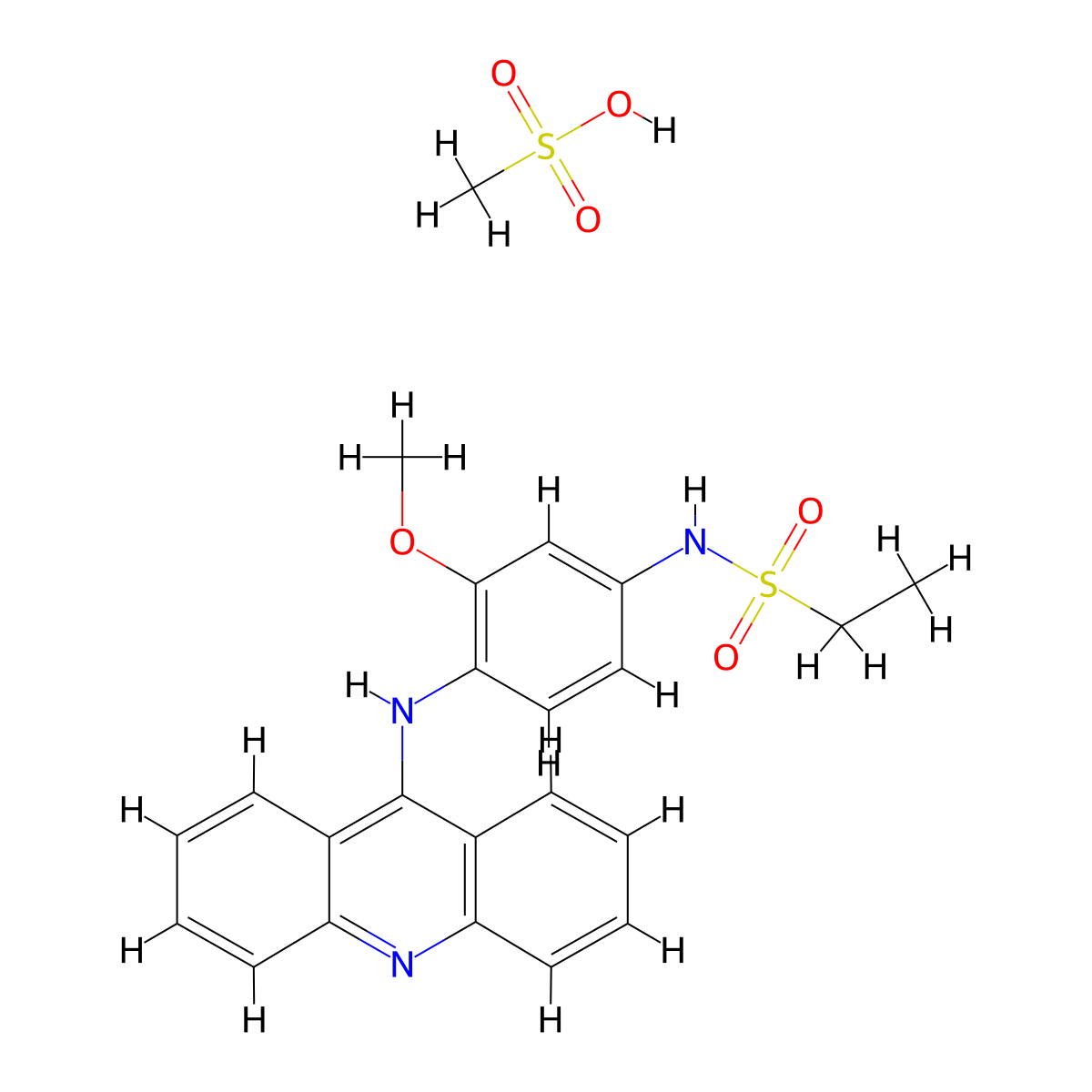 Ethanesulfonamide, N-(4-(acridinyl-9-ylamino)-3-methoxyphenyl)-, methanesulfonate molecular structure, CAS 59988-01-1