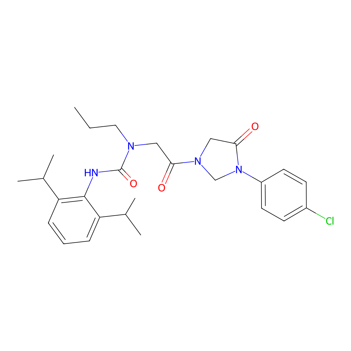 1-[2-[3-(4-Chlorophenyl)-4-oxoimidazolidin-1-yl]-2-oxoethyl]-3-[2,6-di(propan-2-yl)phenyl]-1-propylurea molecular structure, CAS 5999-88-2