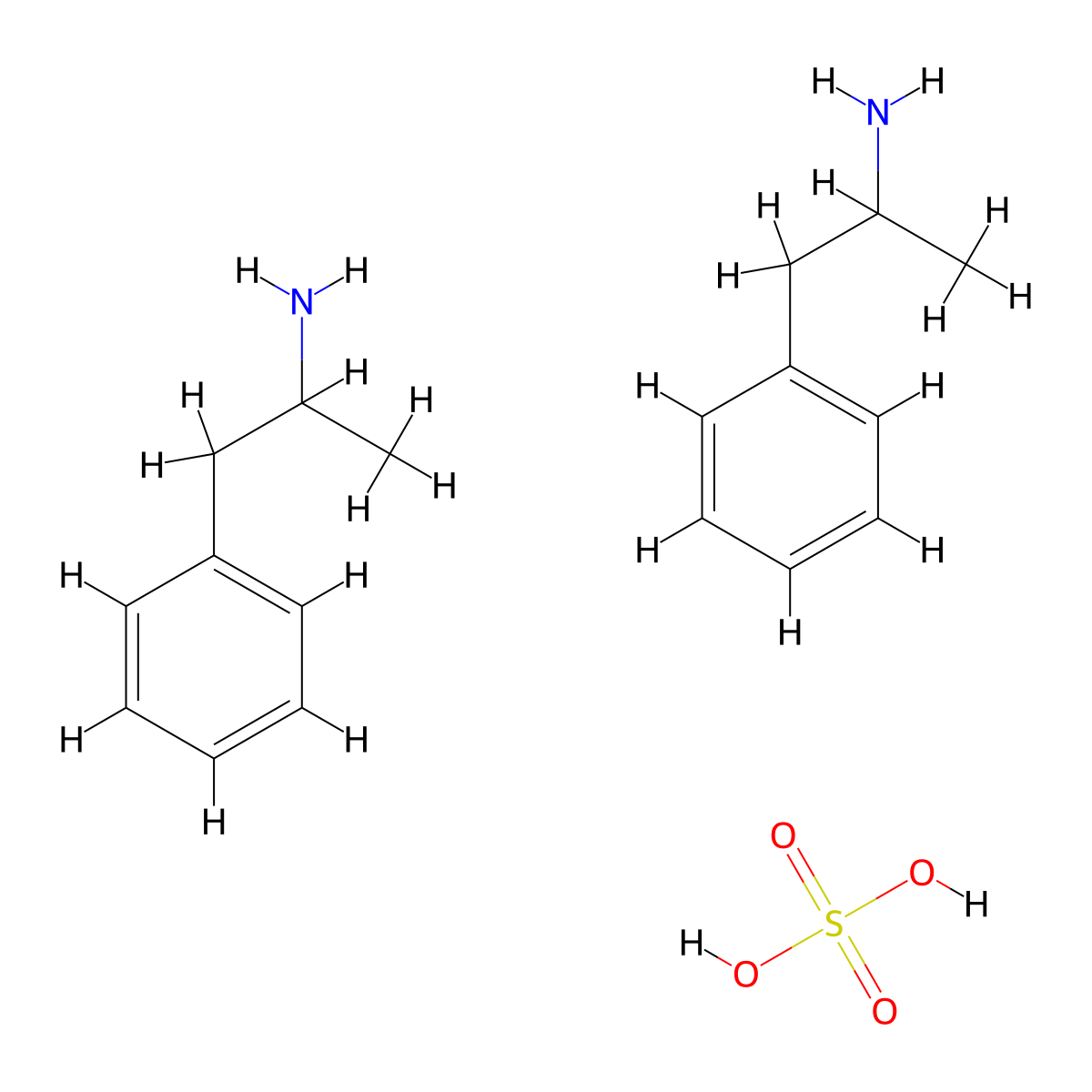 Amphetamine Sulfate molecular structure, CAS 60-13-9