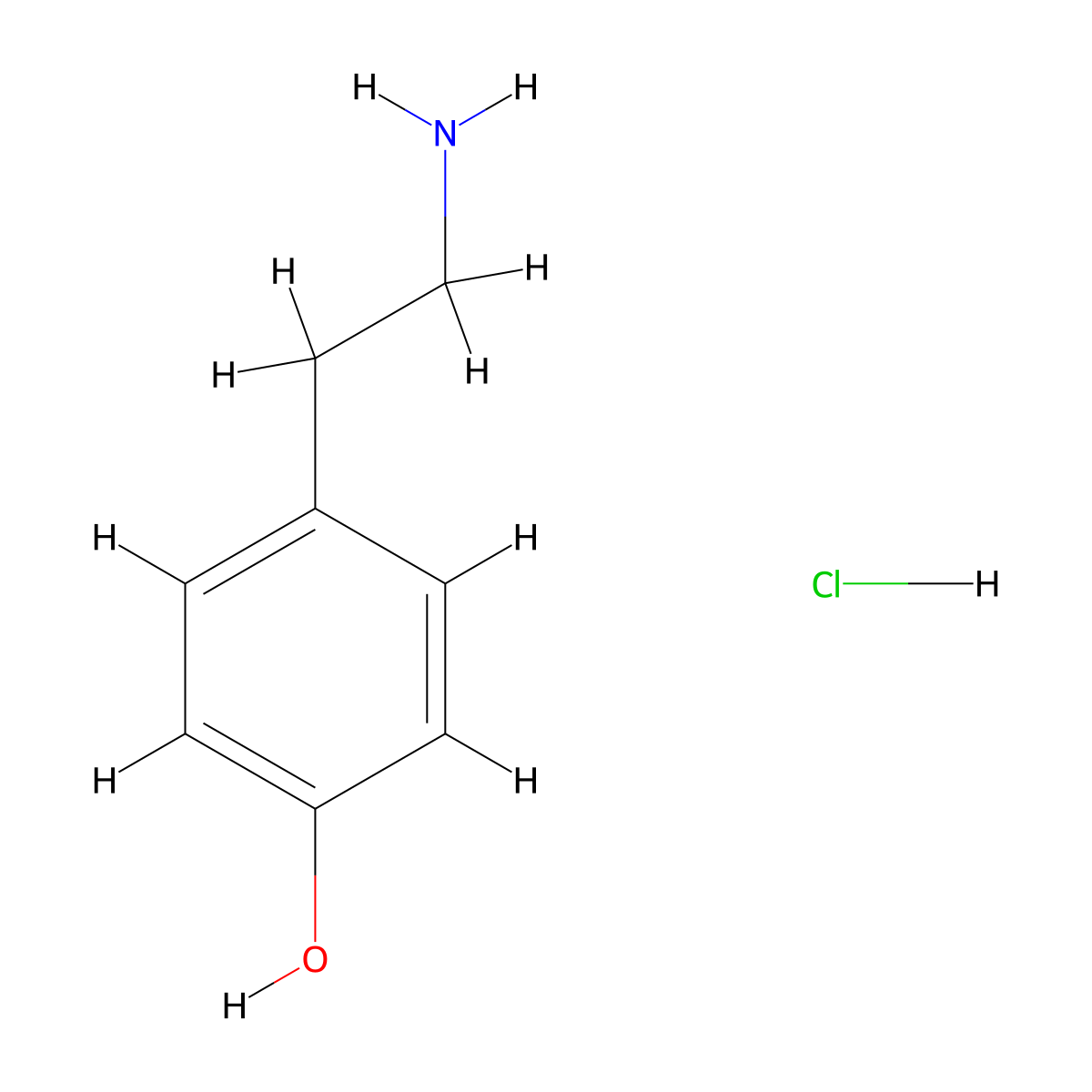 Tyramine hydrochloride molecular structure, CAS 60-19-5