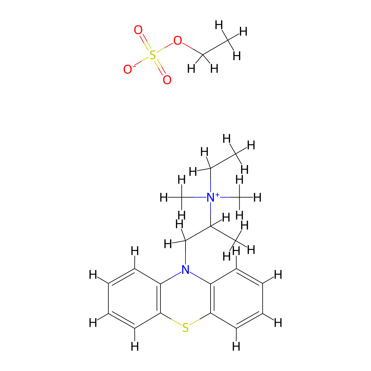 10H-Phenothiazine-10-ethanaminium, N-ethyl-N,N,alpha-trimethyl-, ethyl sulfate (1:1) molecular structure, CAS 60-88-8