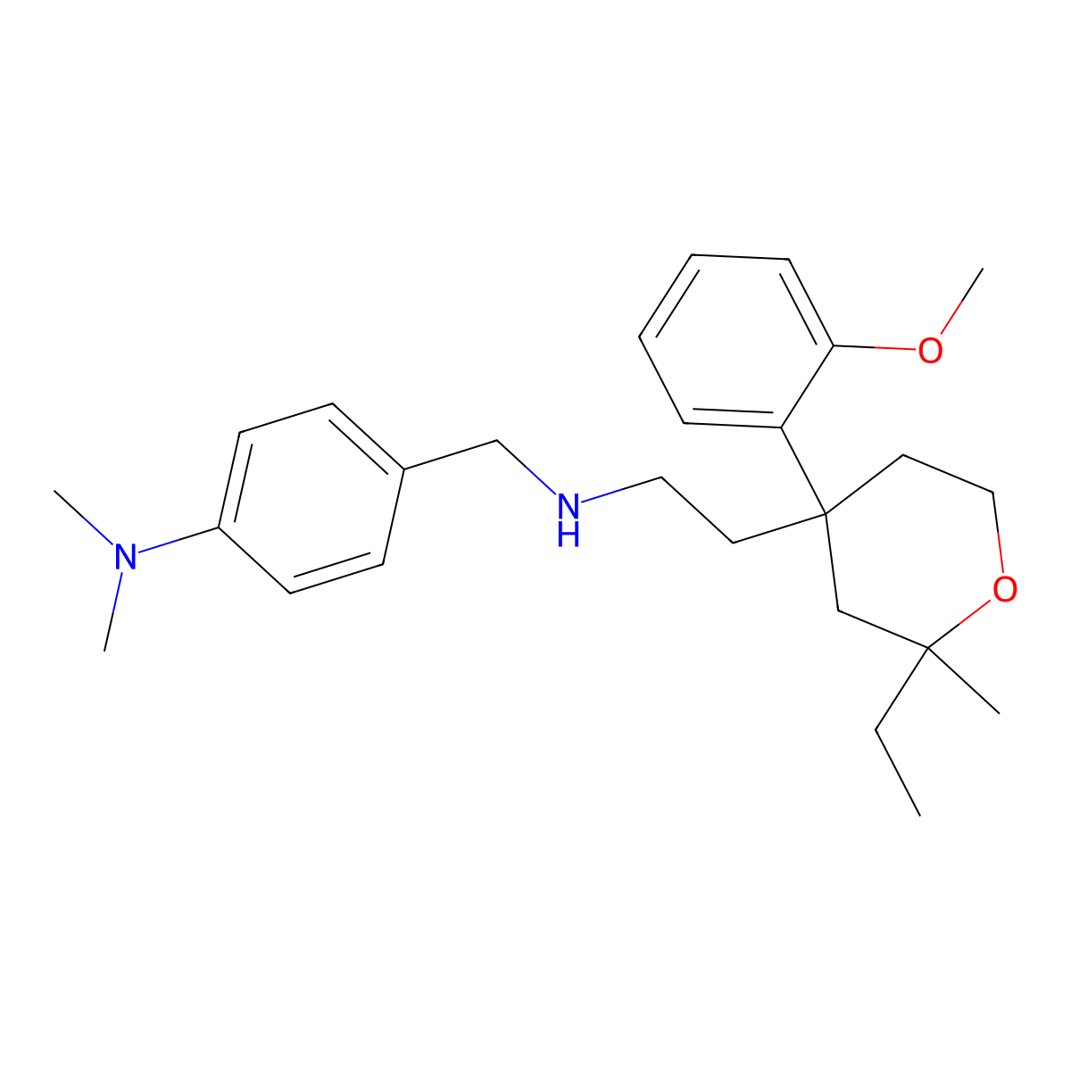 4-[[2-[2-ethyl-4-(2-methoxyphenyl)-2-methyloxan-4-yl]ethylamino]methyl]-N,N-dimethylaniline molecular structure, CAS 6000-11-9