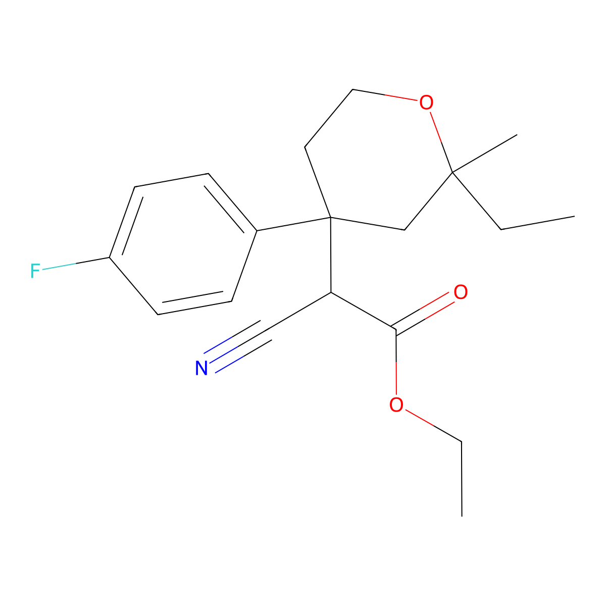 Ethyl cyano[2-ethyl-4-(4-fluorophenyl)-2-methyloxan-4-yl]acetate molecular structure, CAS 6000-18-6